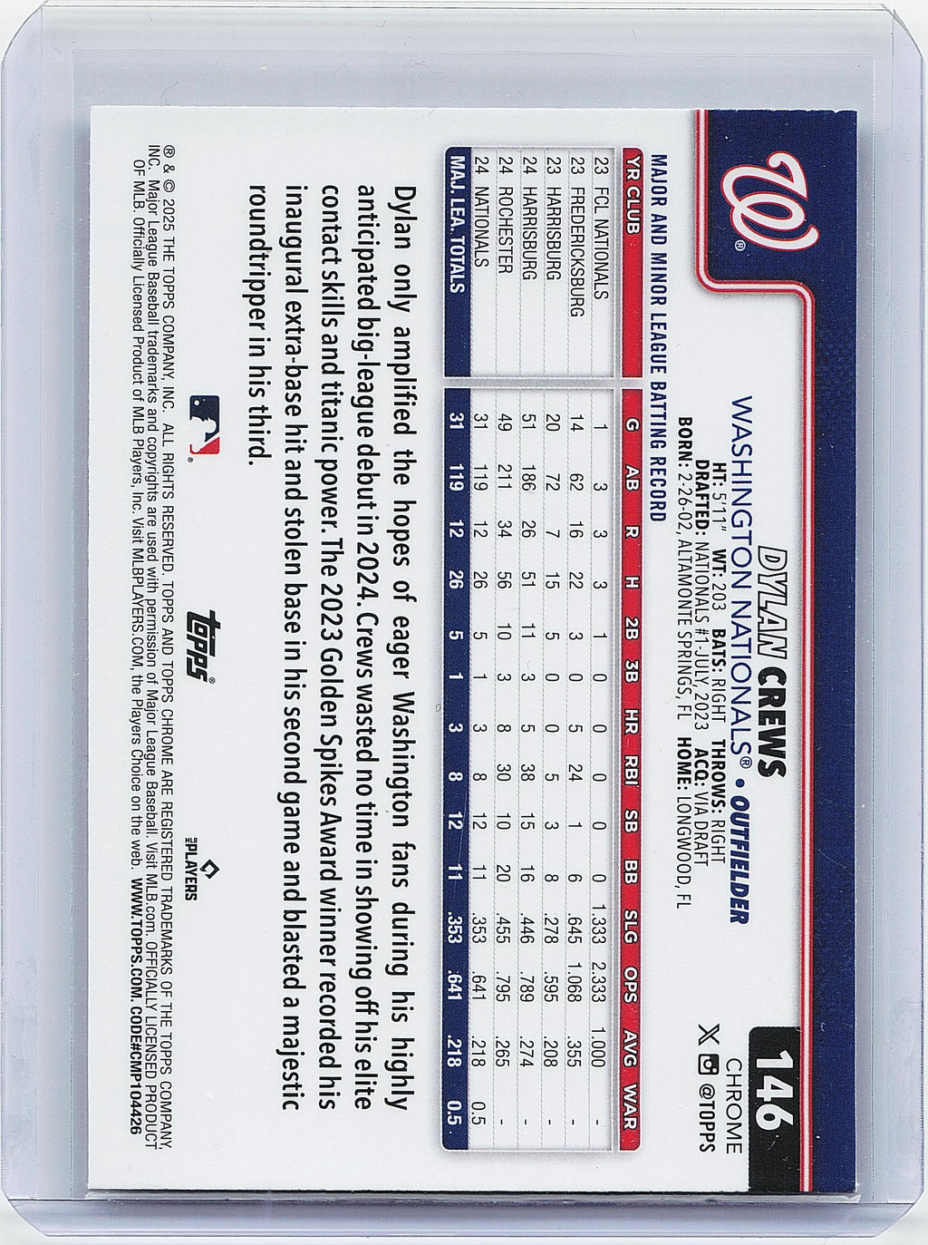 2025 Topps Chrome #146 Dylan Crews Raywave Refractors