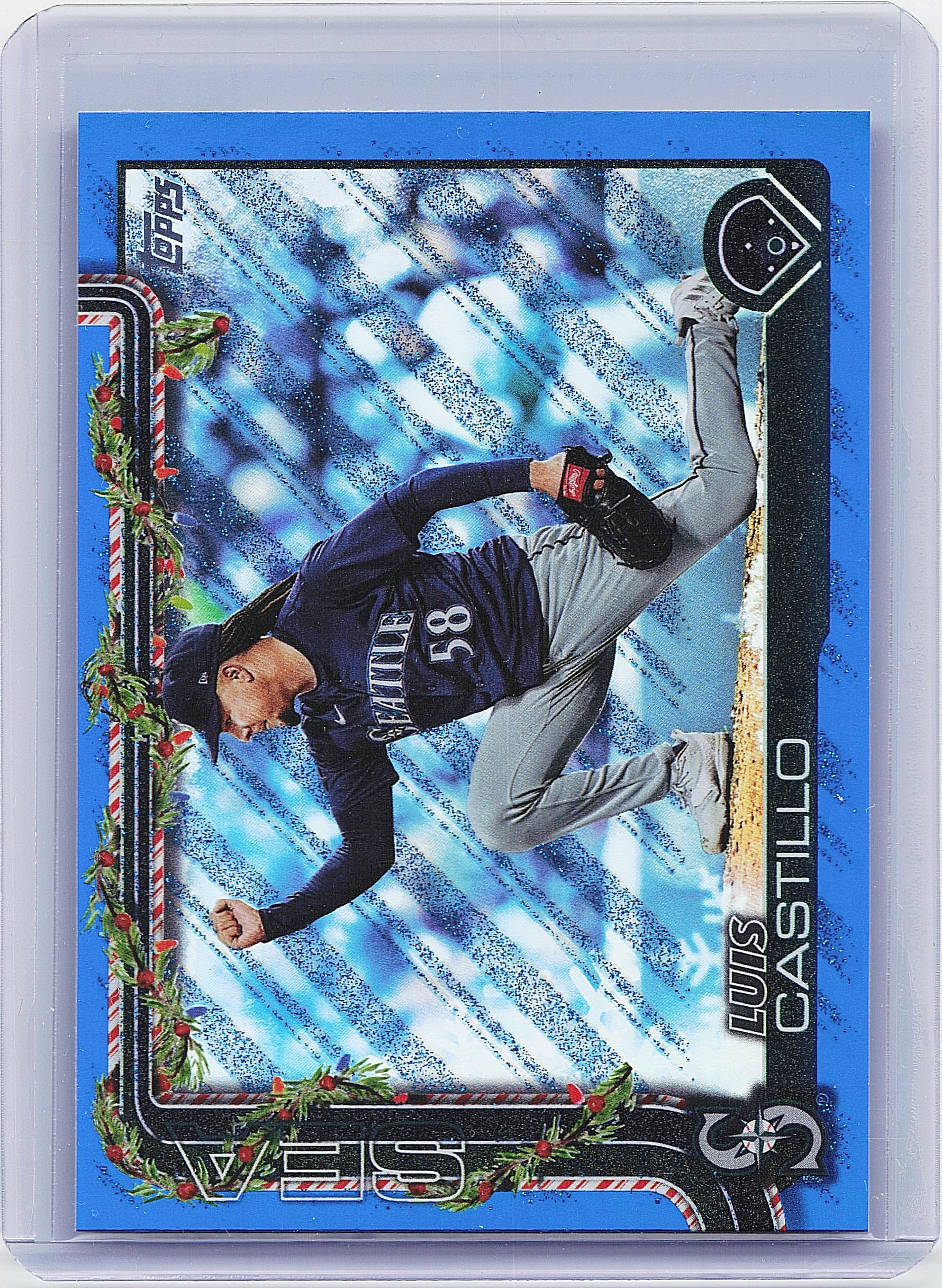 2025 Topps Holiday #H152 Luis Castillo Blue Metallic Glitter Holiday