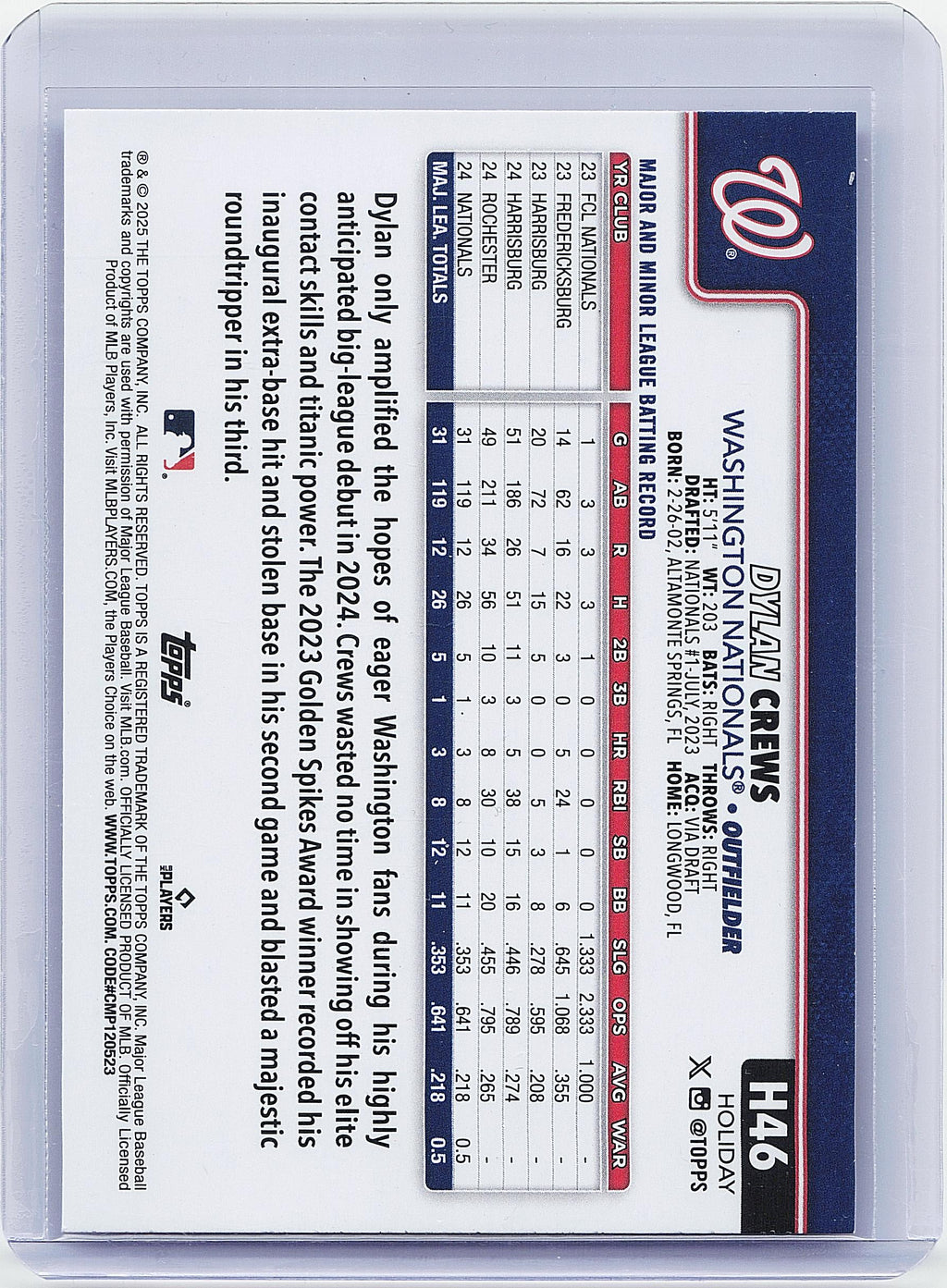 2025 Topps Holiday #H46b Dylan Crews