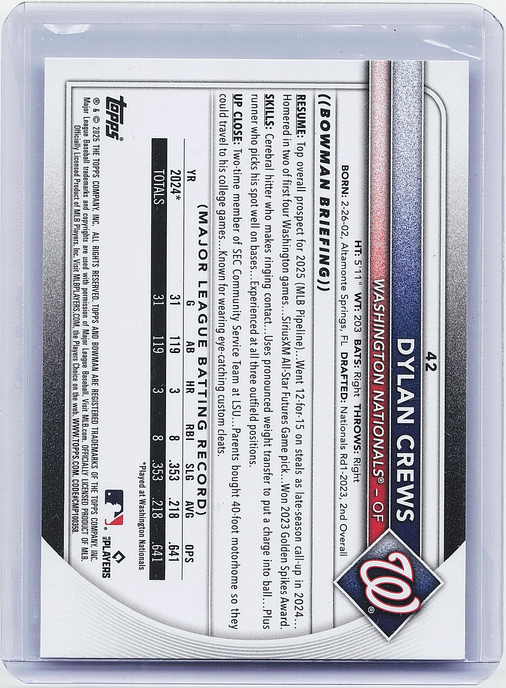 2025 Bowman #42 Dylan Crews