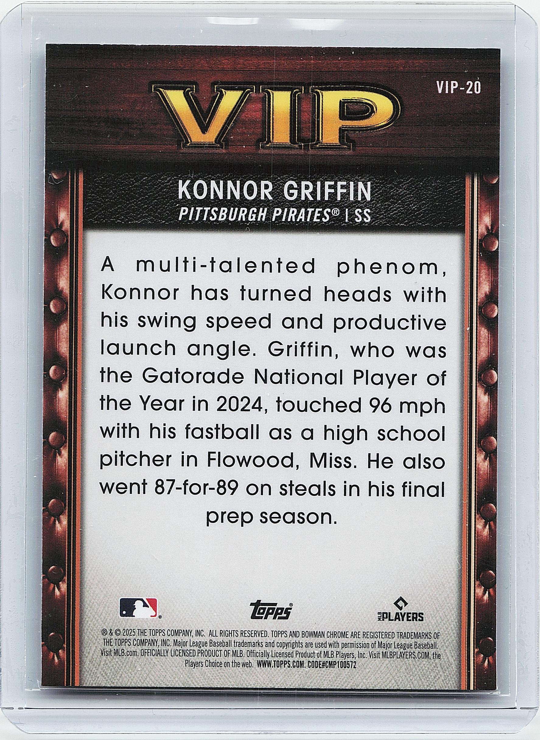 2025 Bowman #VIP-20 Konnor Griffin Very Important Prospects