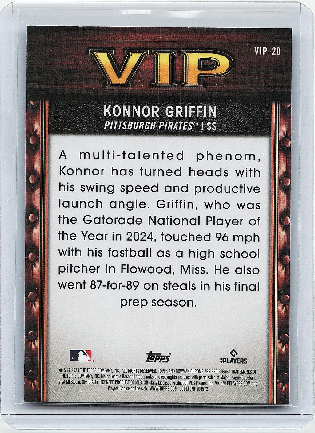 2025 Bowman #VIP-20 Konnor Griffin Very Important Prospects