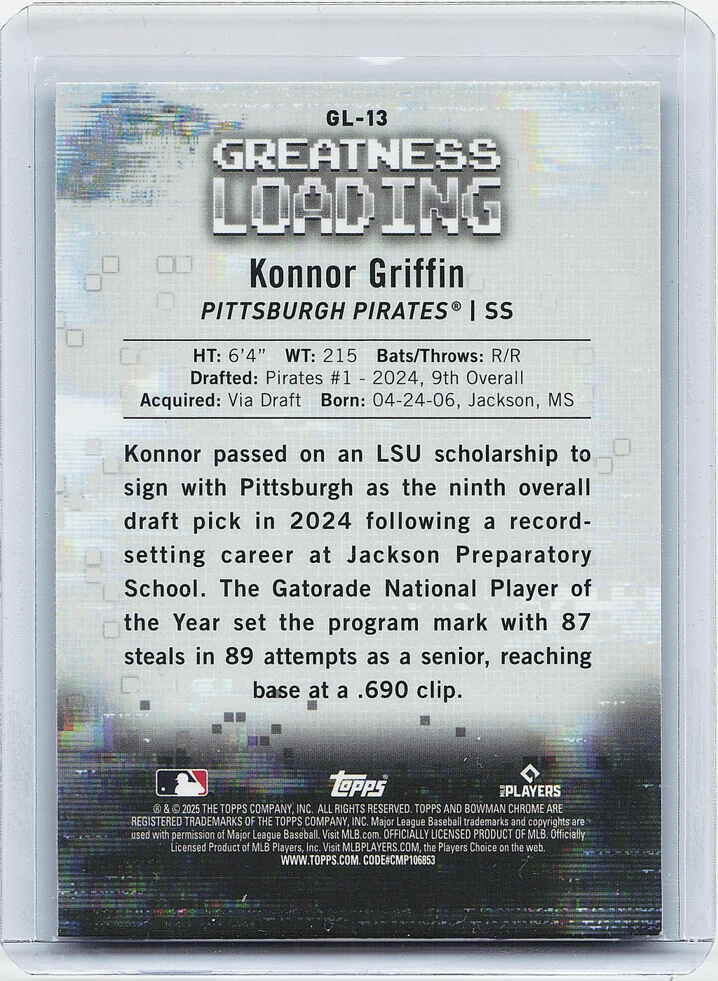 2025 Bowman #GL-13 Konnor Griffin Greatness Loading