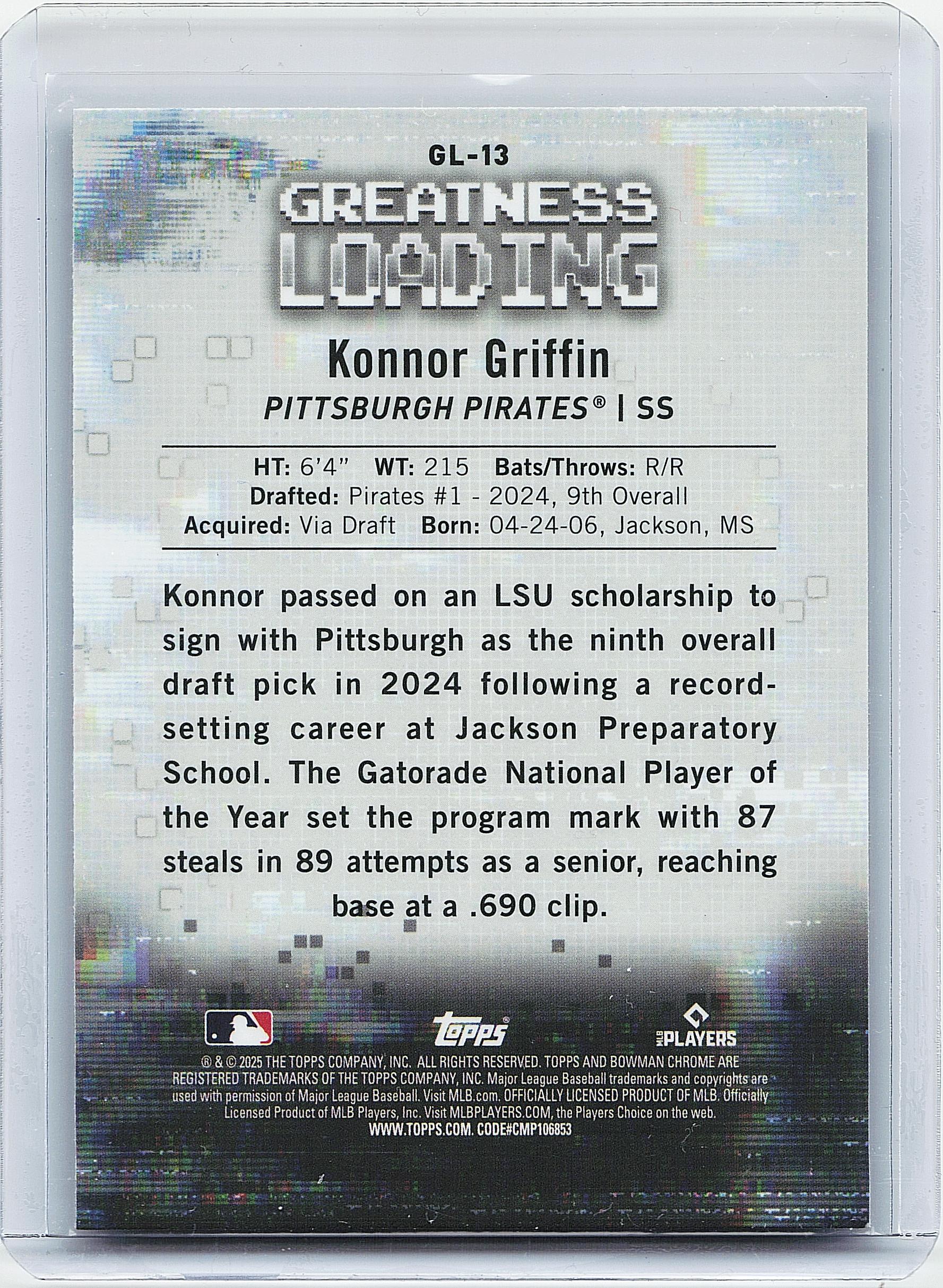 2025 Bowman #GL-13 Konnor Griffin Greatness Loading