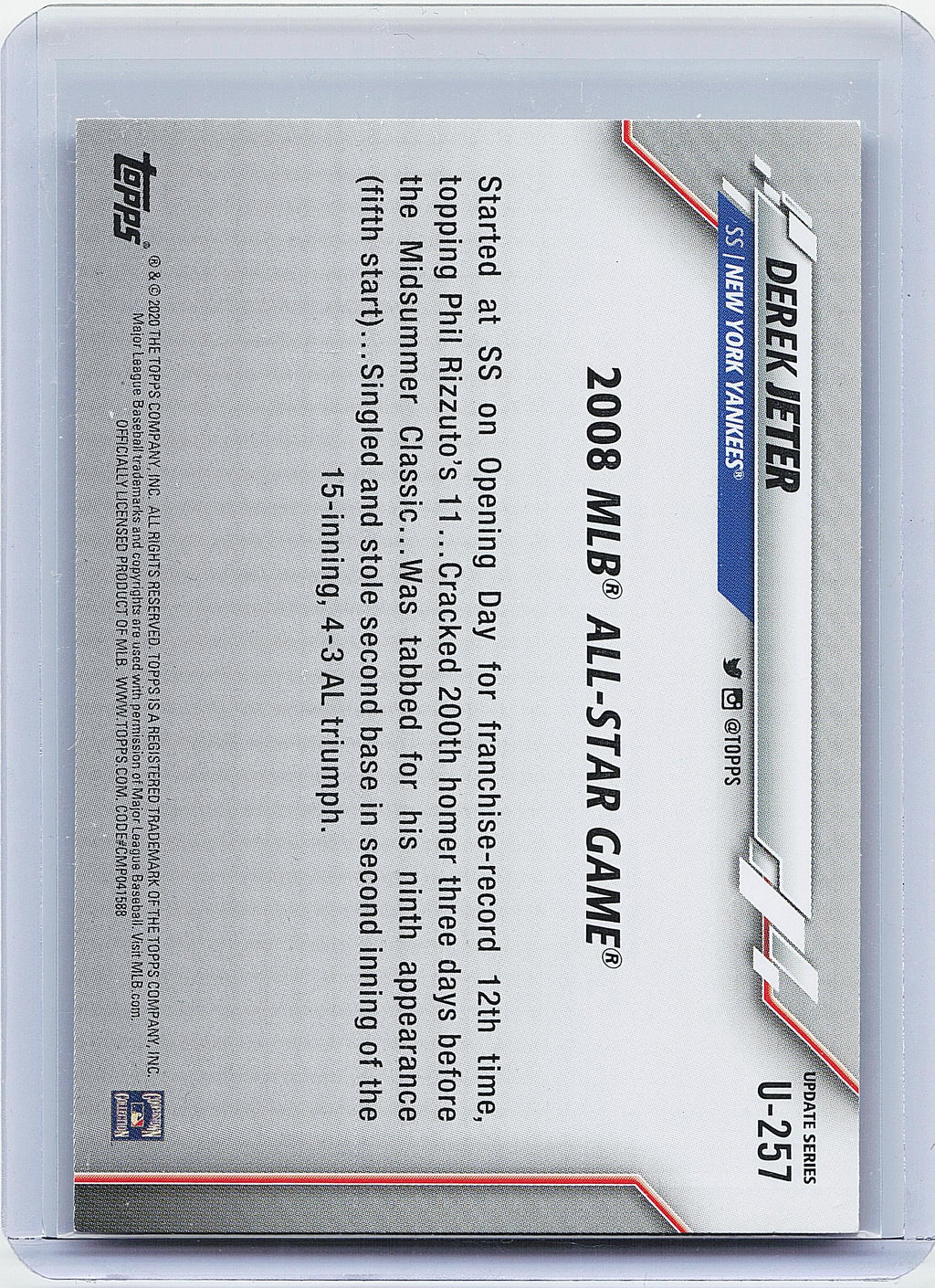 2020 Topps Update #U-257 Derek Jeter
