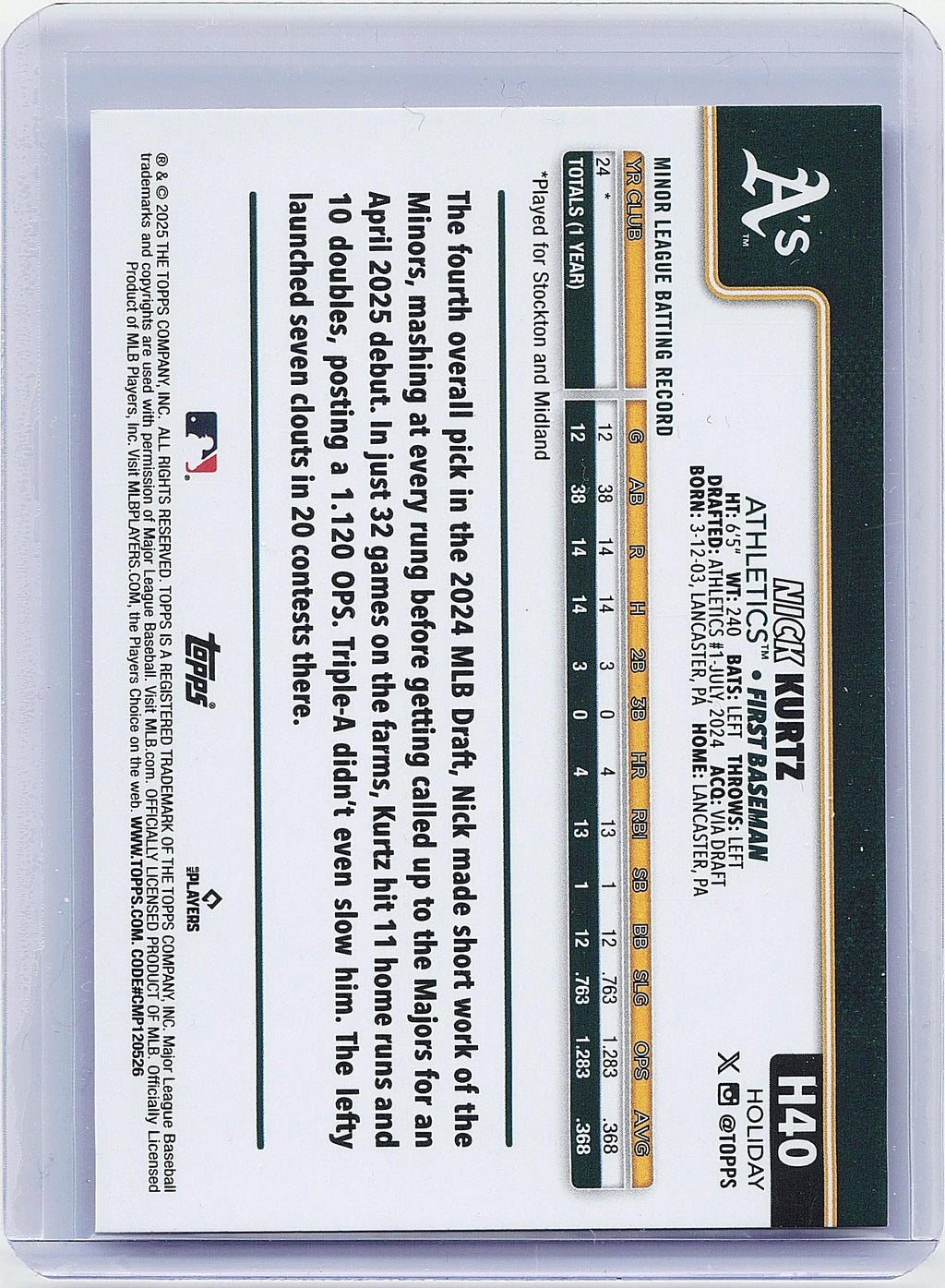 2025 Topps Holiday #H40 Nick Kurtz