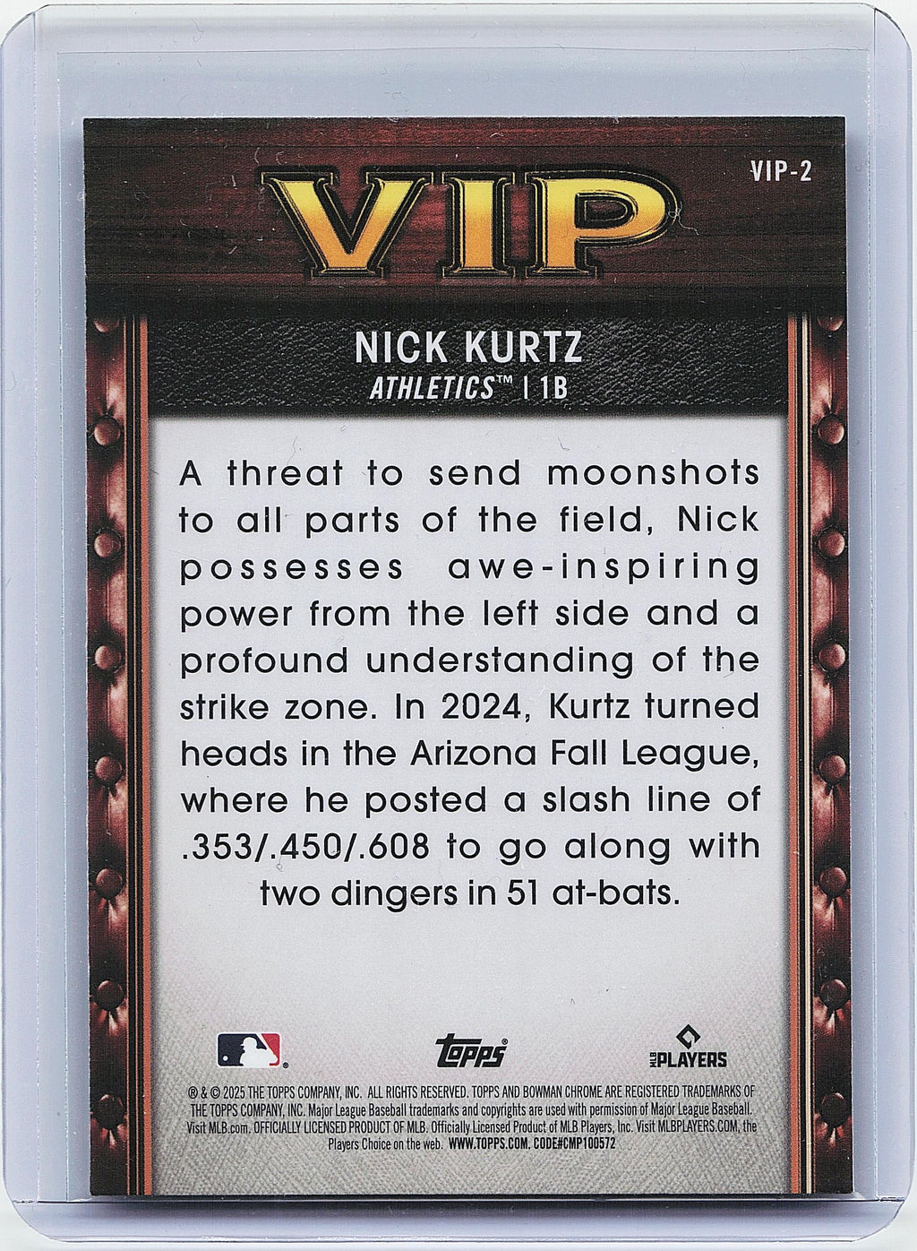 2025 Bowman #VIP-2 Nick Kurtz Very Important Prospects
