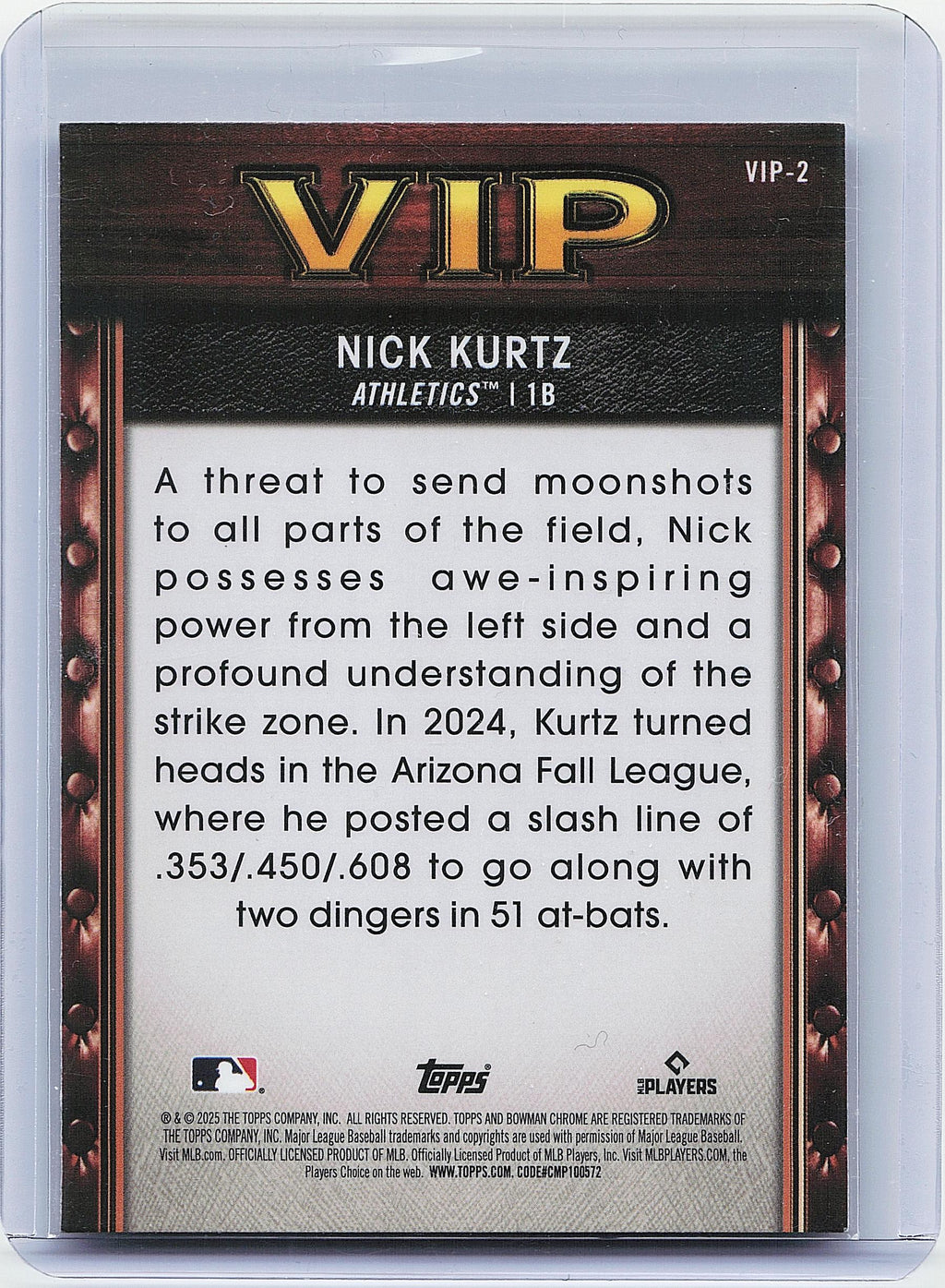 2025 Bowman #VIP-2 Nick Kurtz Very Important Prospects