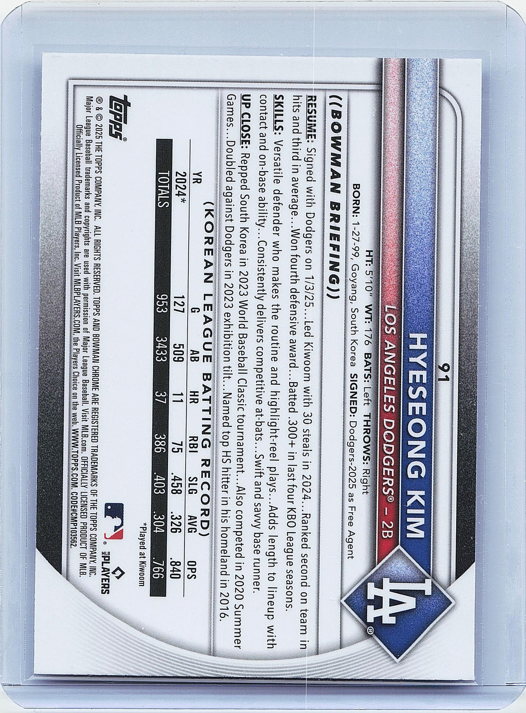2025 Bowman #91 Hyeseong Kim Chrome Mojo Refractor