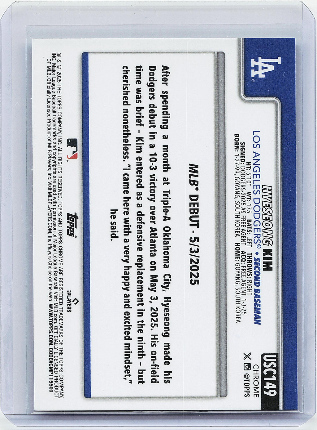 2025 Topps Chrome Update #USC149 Hyeseong Kim