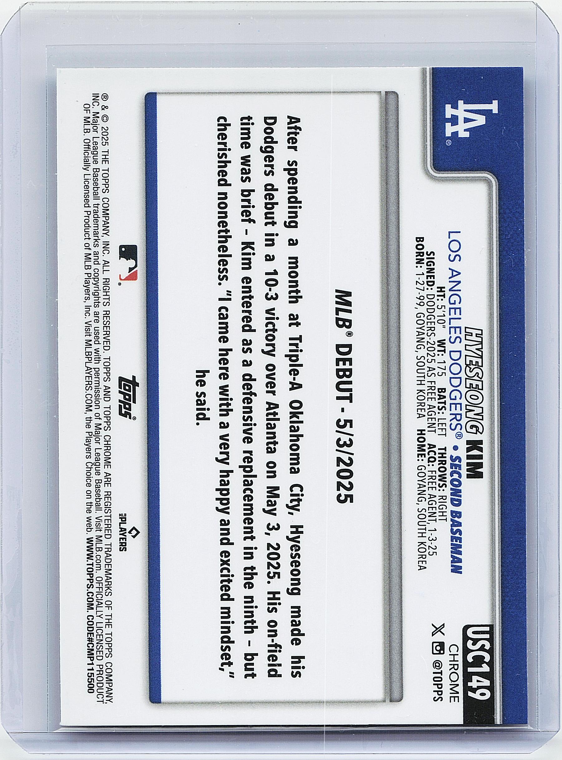 2025 Topps Chrome Update #USC149 Hyeseong Kim