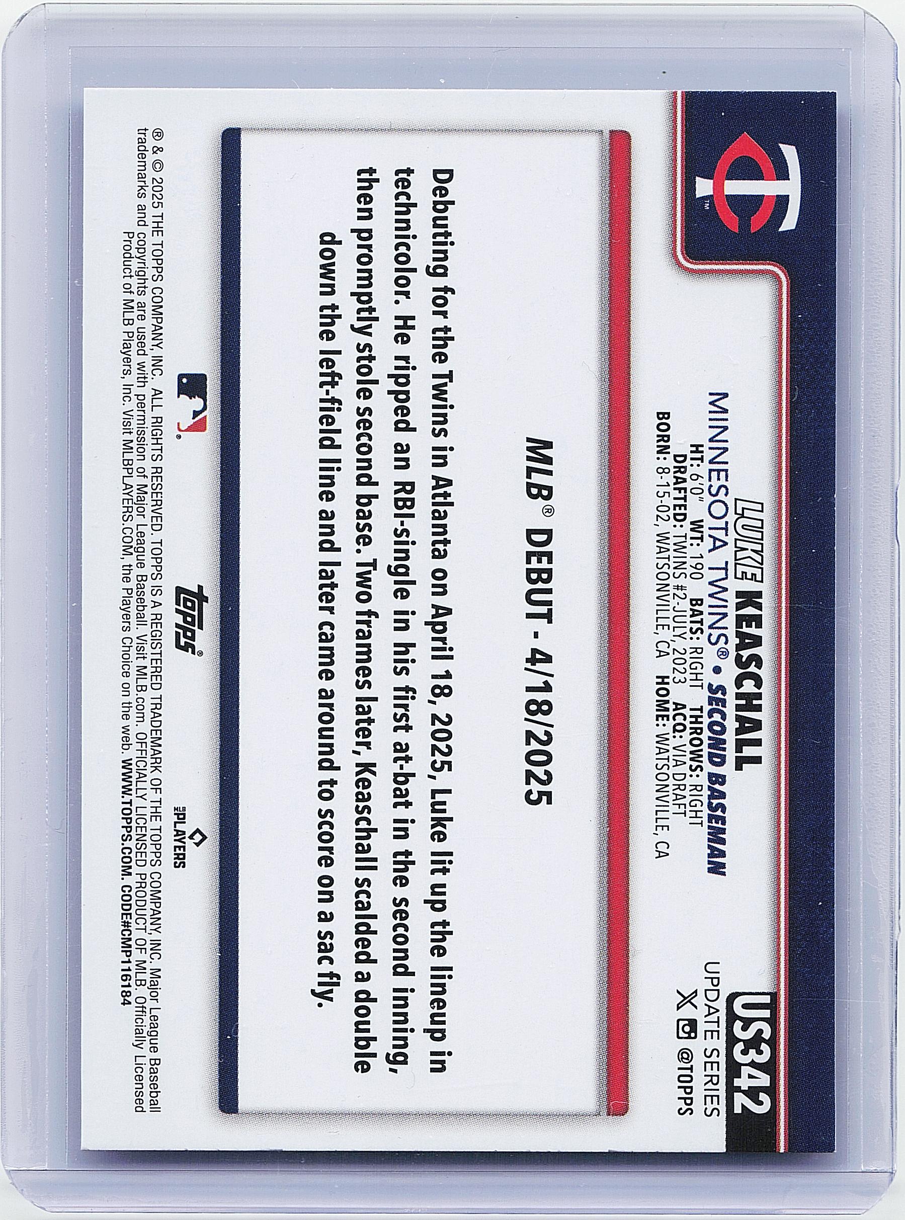2025 Topps Update #US342 Luke Keaschall Diamante Foil