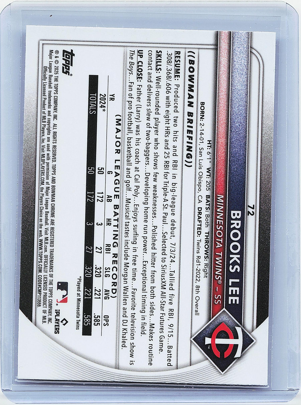 2025 Bowman #72 Brooks Lee Bowman Chrome Red Rookie Logo