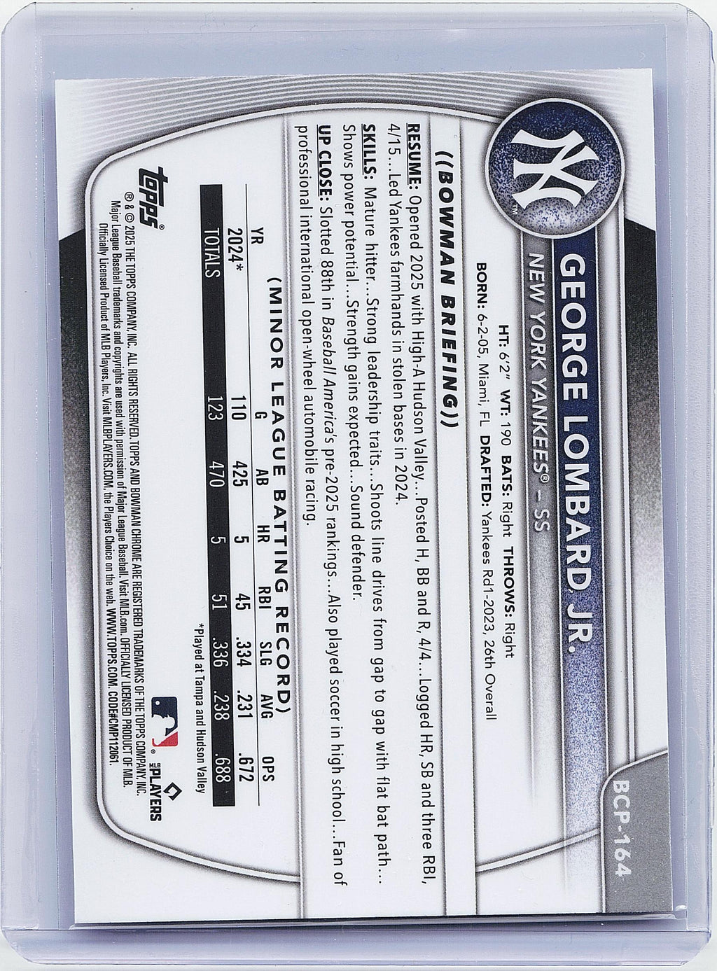 2025 Bowman Chrome #BCP-164 George Lombard Jr. Prospects Laser