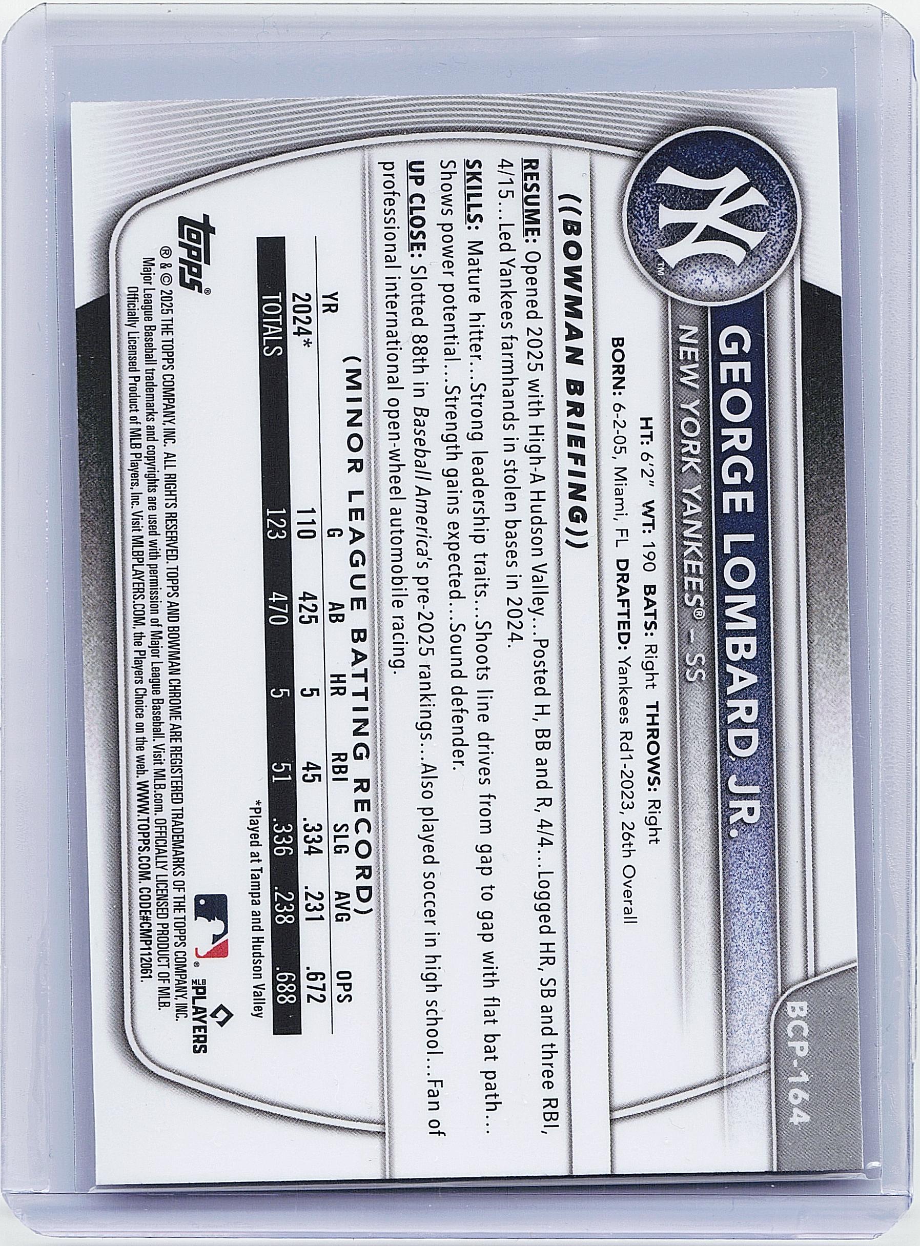 2025 Bowman Chrome #BCP-164 George Lombard Jr. Prospects Laser