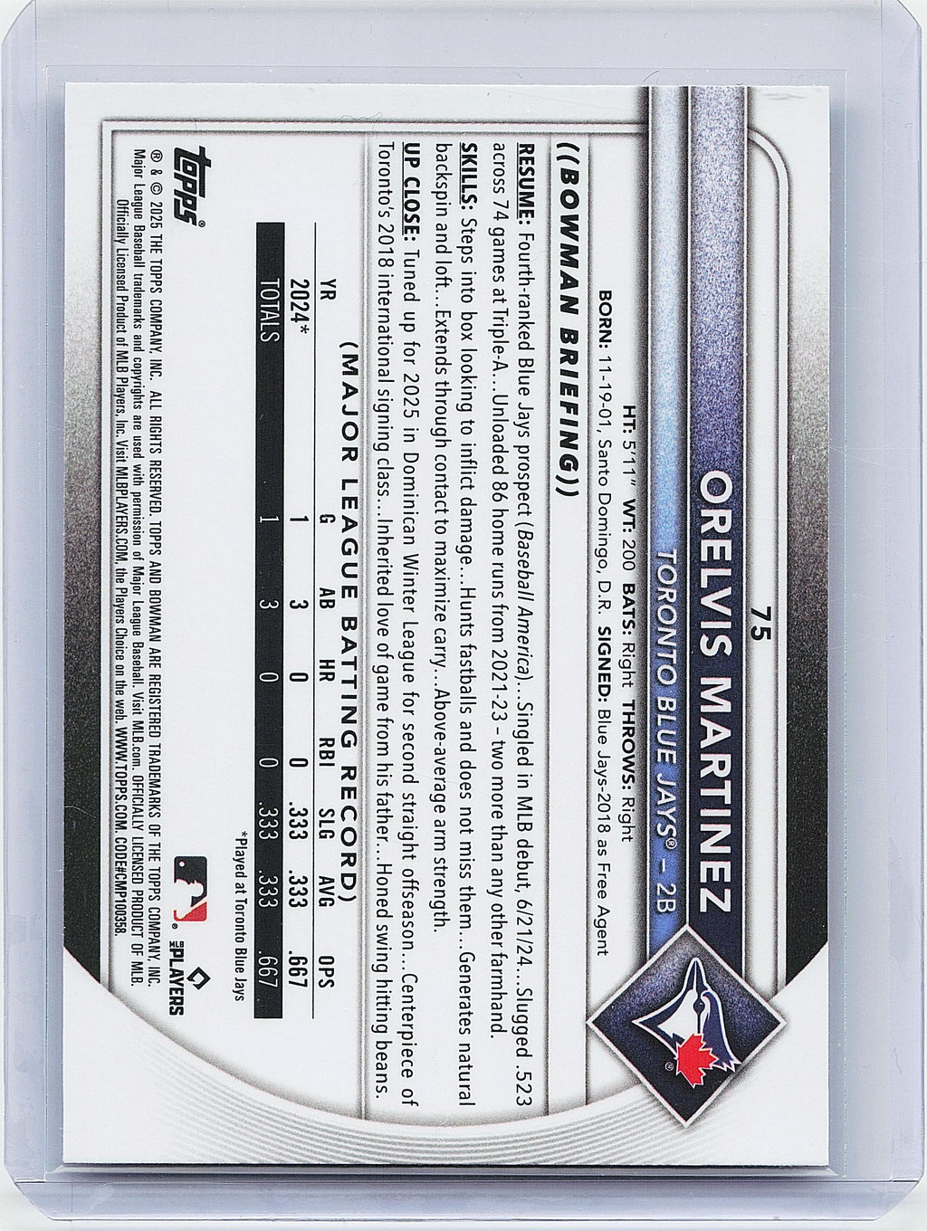 2025 Bowman #75 Orelvis Martinez Bowman Chrome Red Rookie Logo