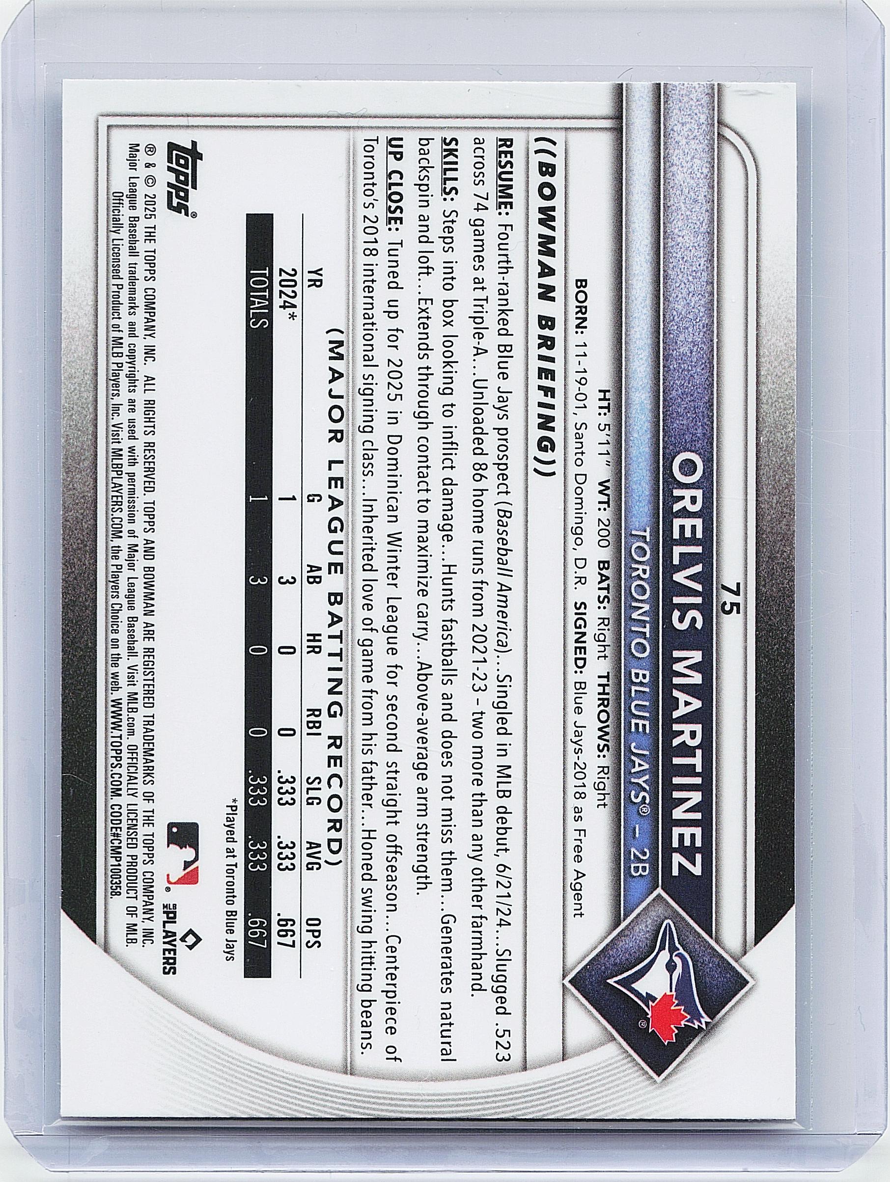 2025 Bowman #75 Orelvis Martinez Bowman Chrome Red Rookie Logo