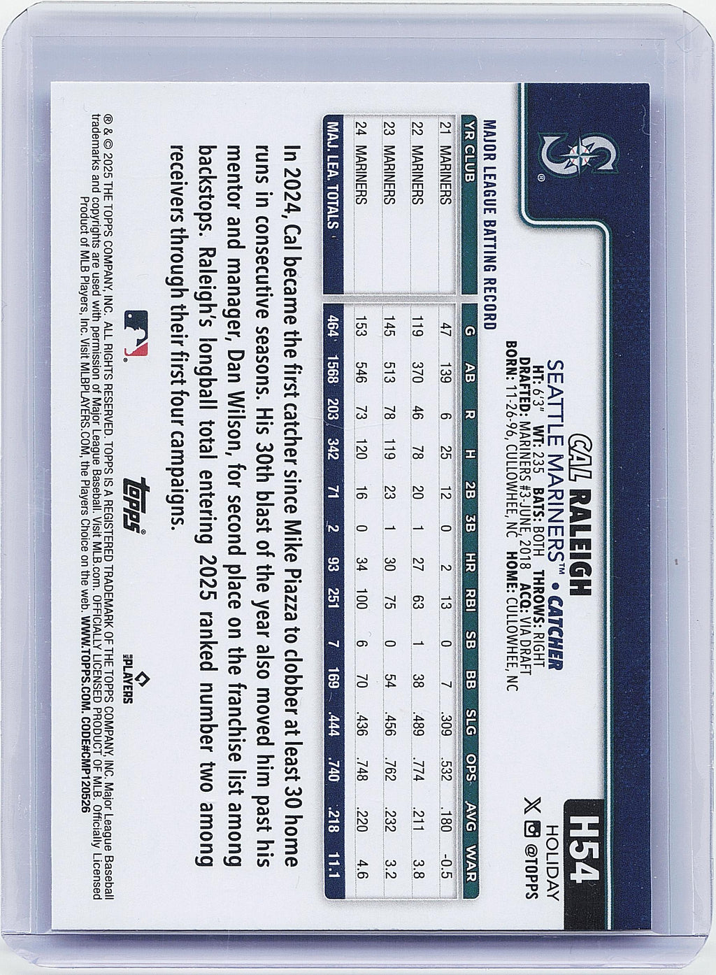 2025 Topps Holiday #H54 Cal Raleigh