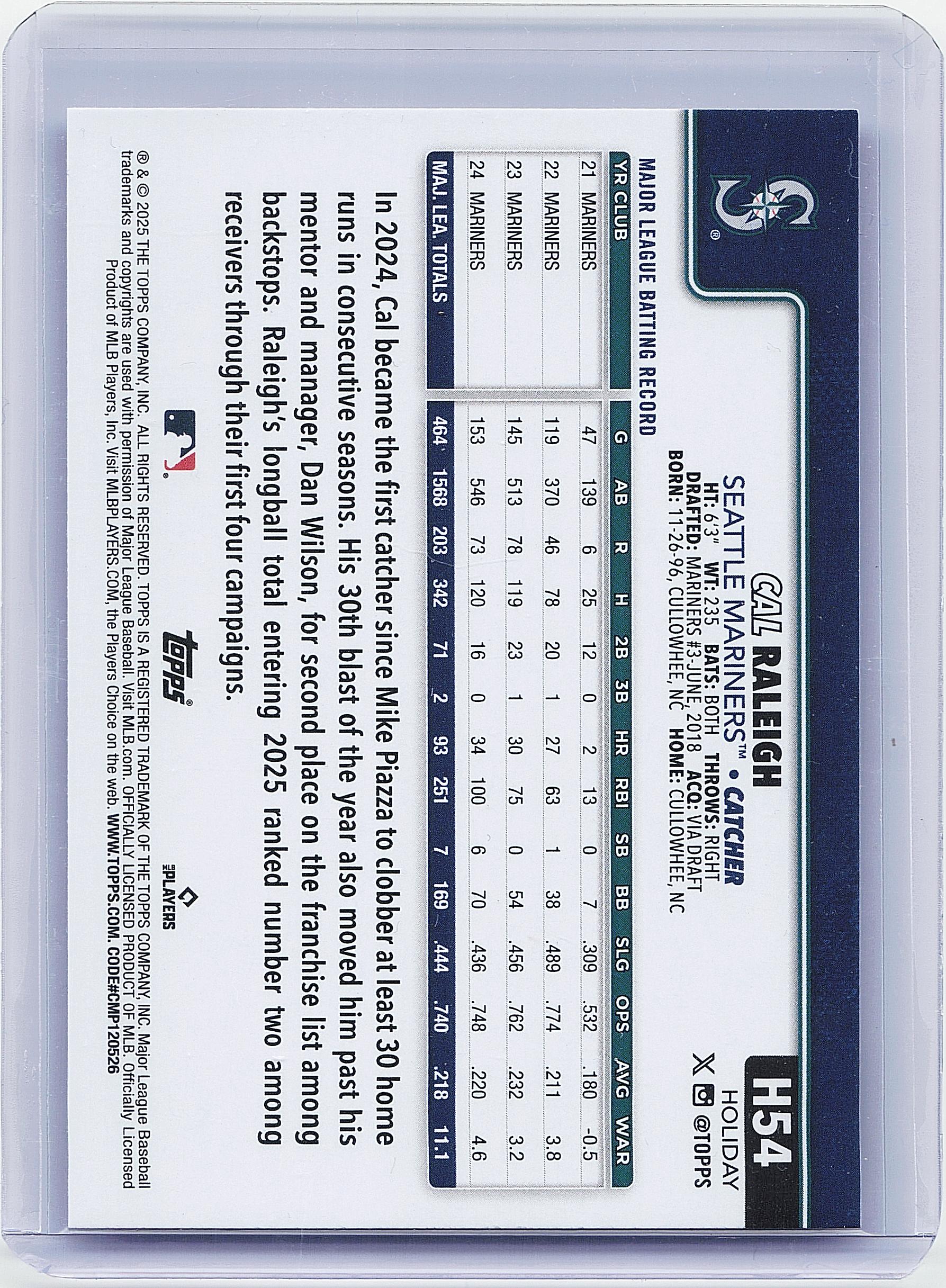 2025 Topps Holiday #H54 Cal Raleigh