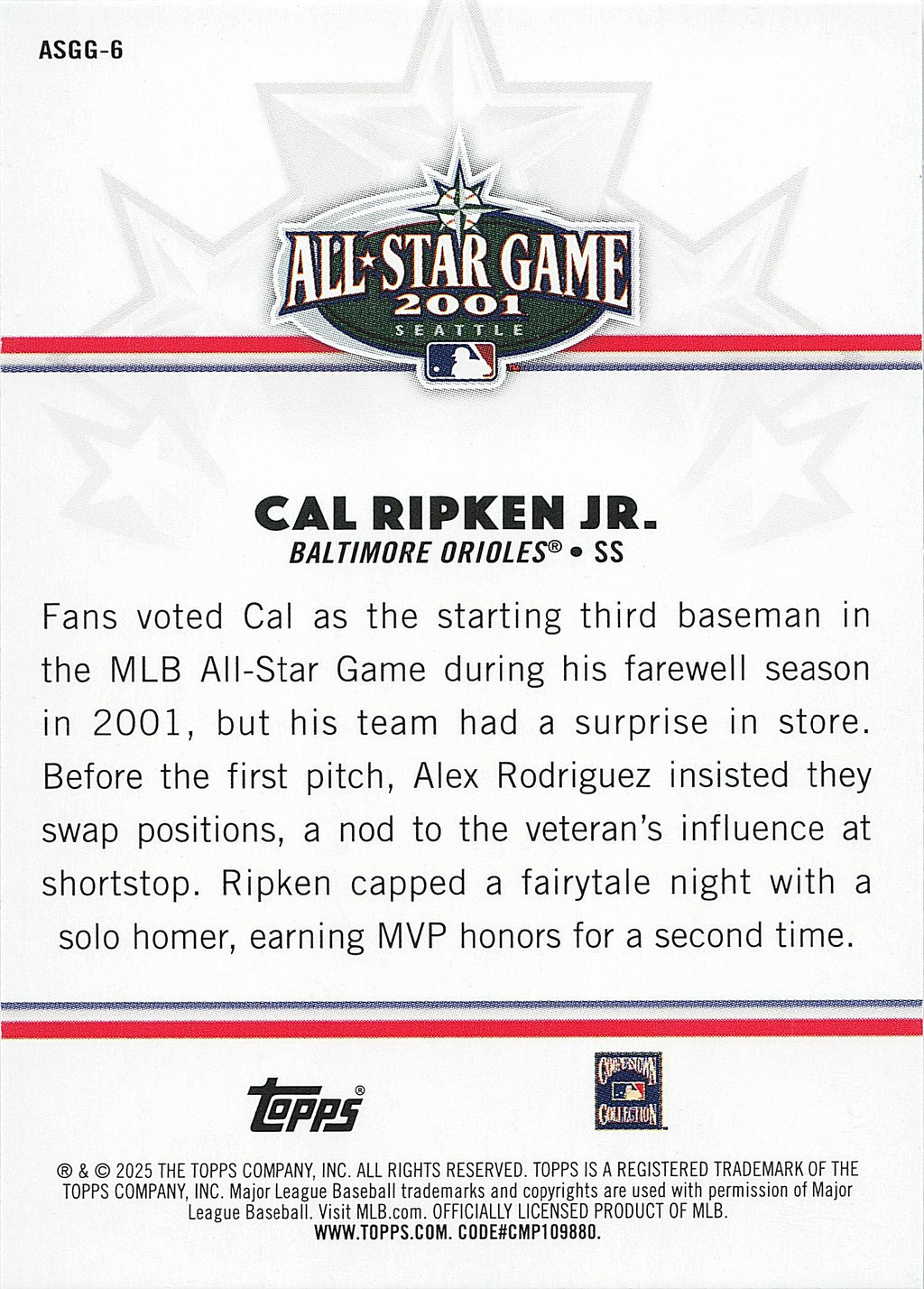 2025 Topps All-Star Game #ASGG-6 Cal Ripken Jr. All-Star Game Greats