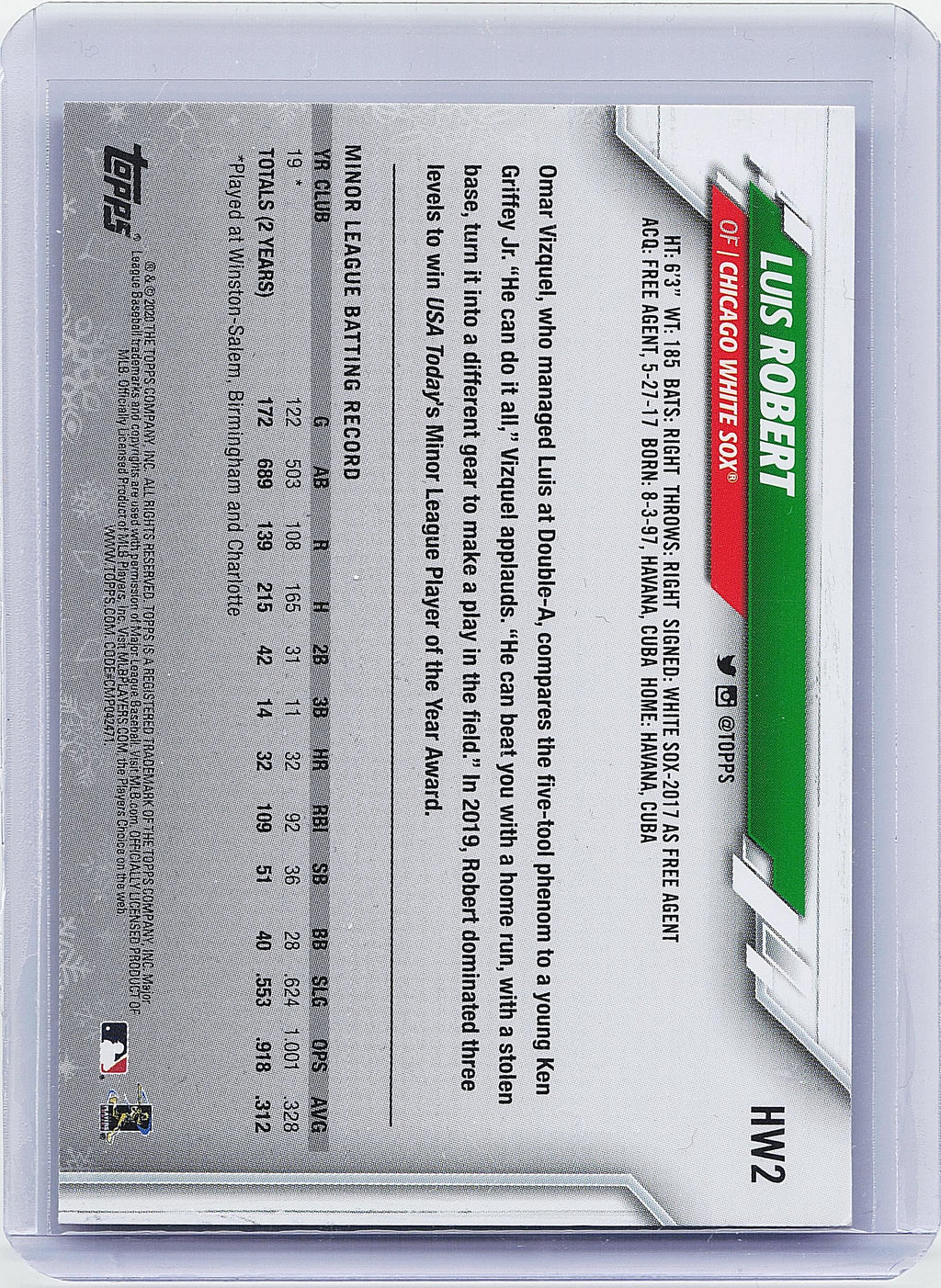 2020 Topps Holiday #HW2b Luis Robert : Candy Cane Bat