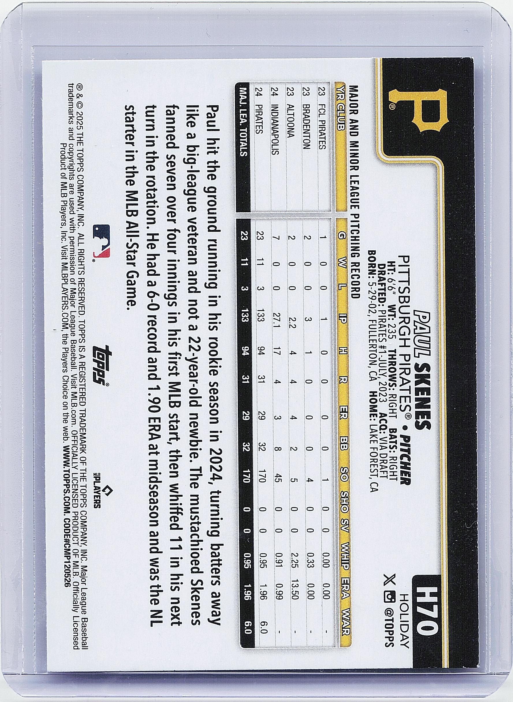2025 Topps Holiday #H70 Paul Skenes
