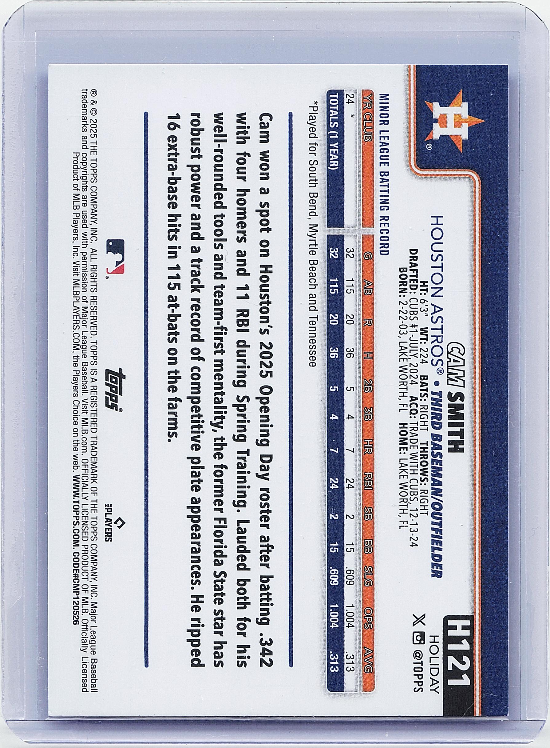 2025 Topps Holiday #H121 Cam Smith Blue Metallic Holiday Lights