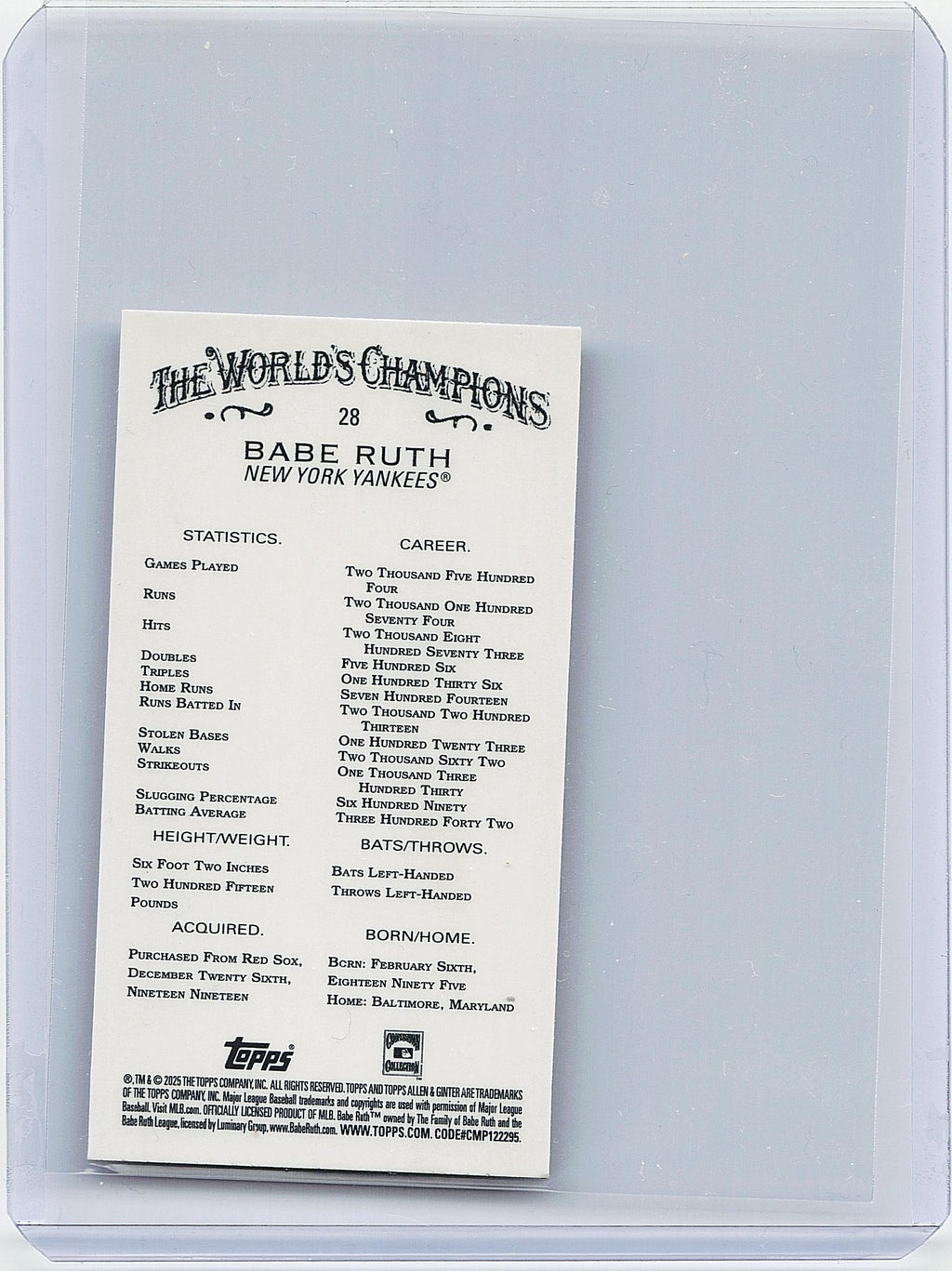 2025 Topps Allen & Ginter #28 Babe Ruth Chrome Mini
