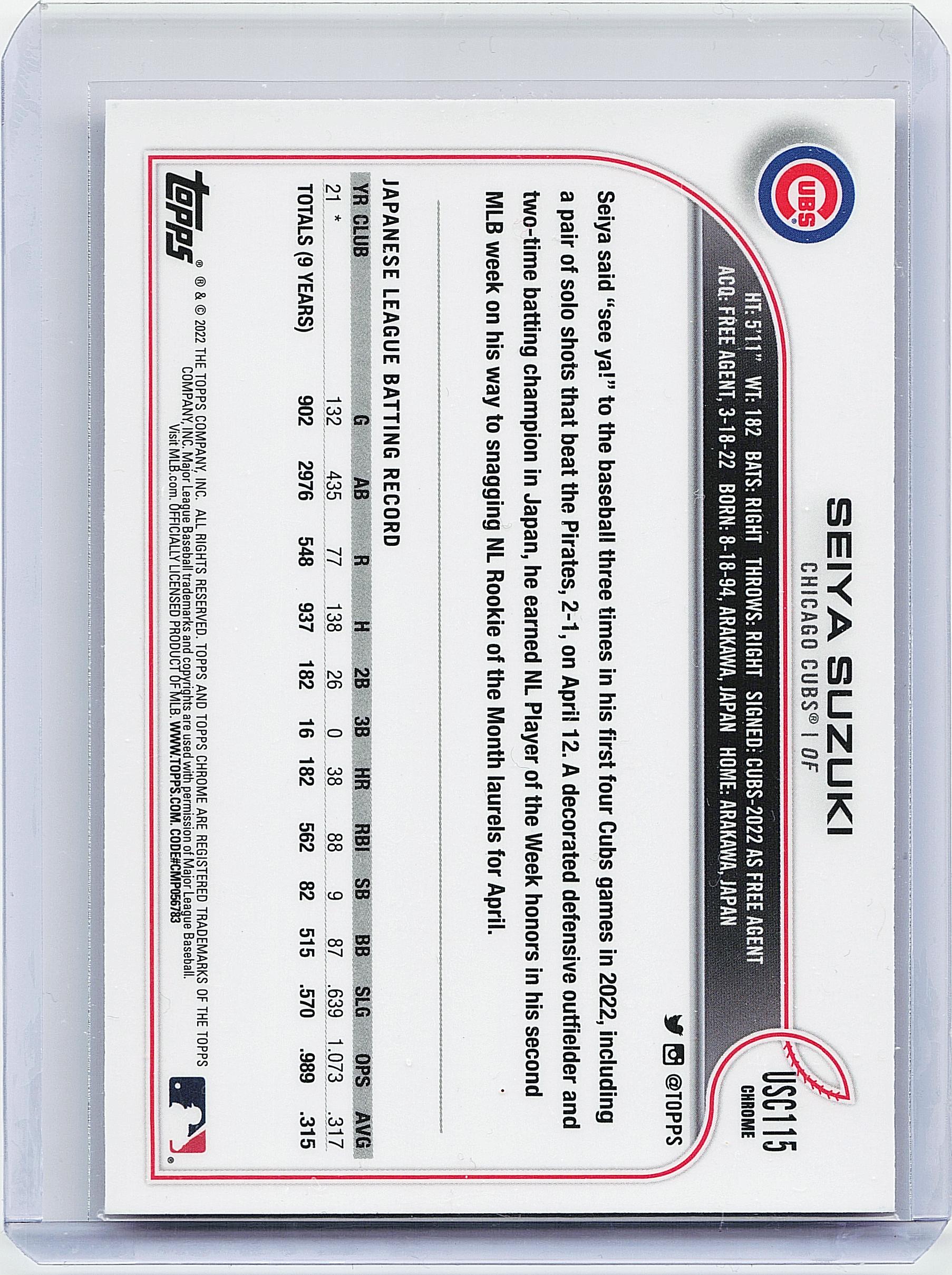2022 Topps Chrome Update #USC144 Seiya Suzuki Pink Wave Refractor