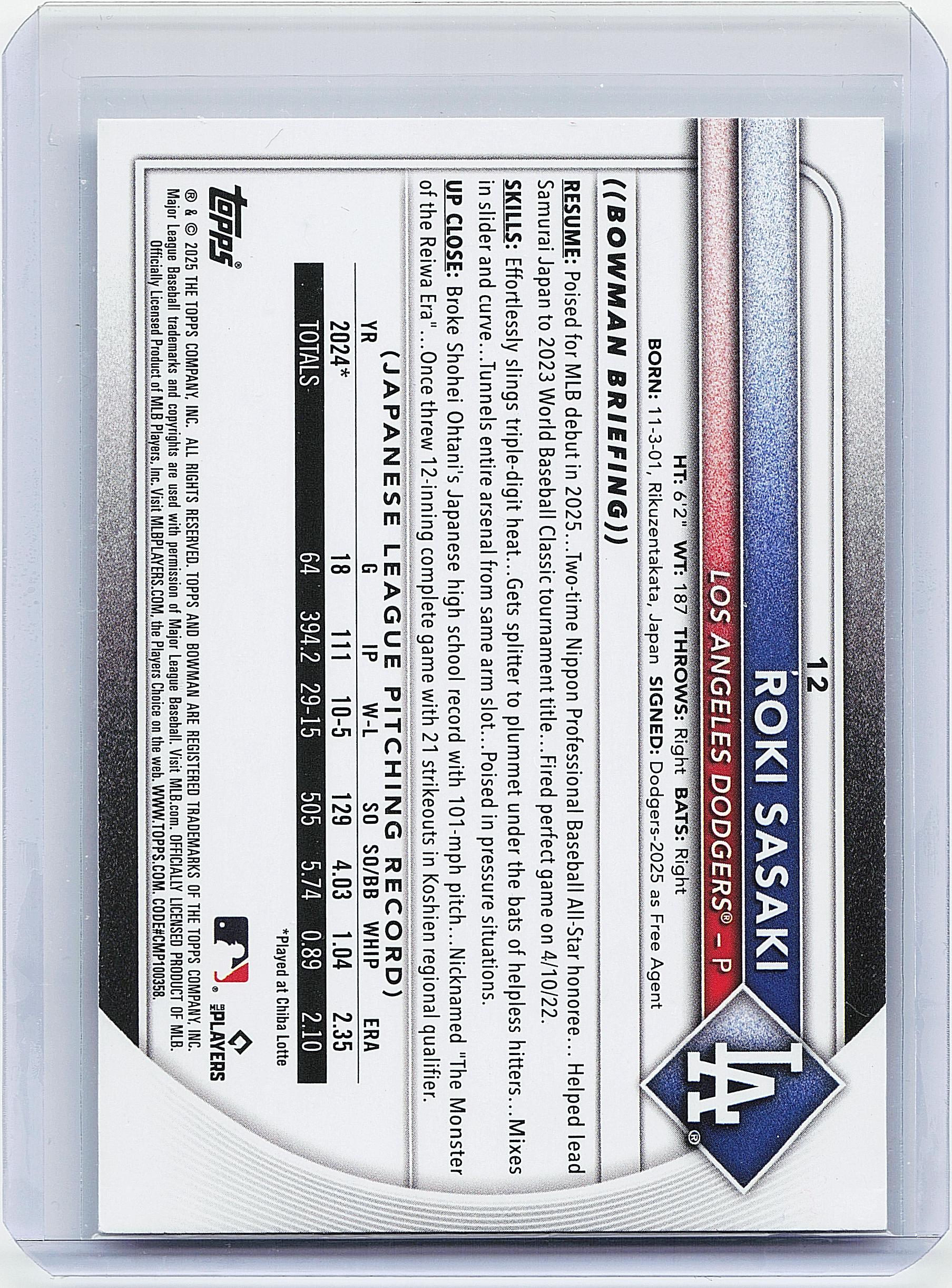 2025 Bowman #12 Roki Sasaki