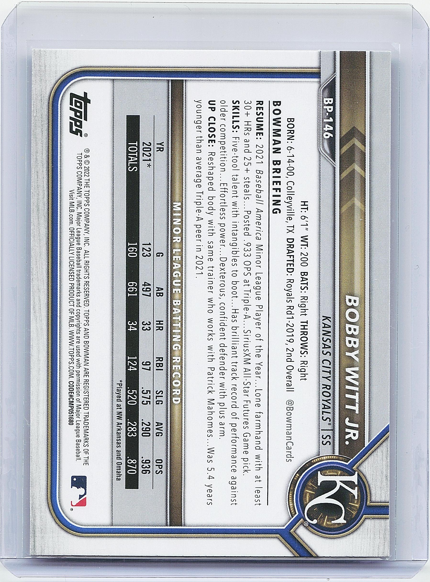 2022 Bowman #BP-146 Bobby Witt Jr. Prospects