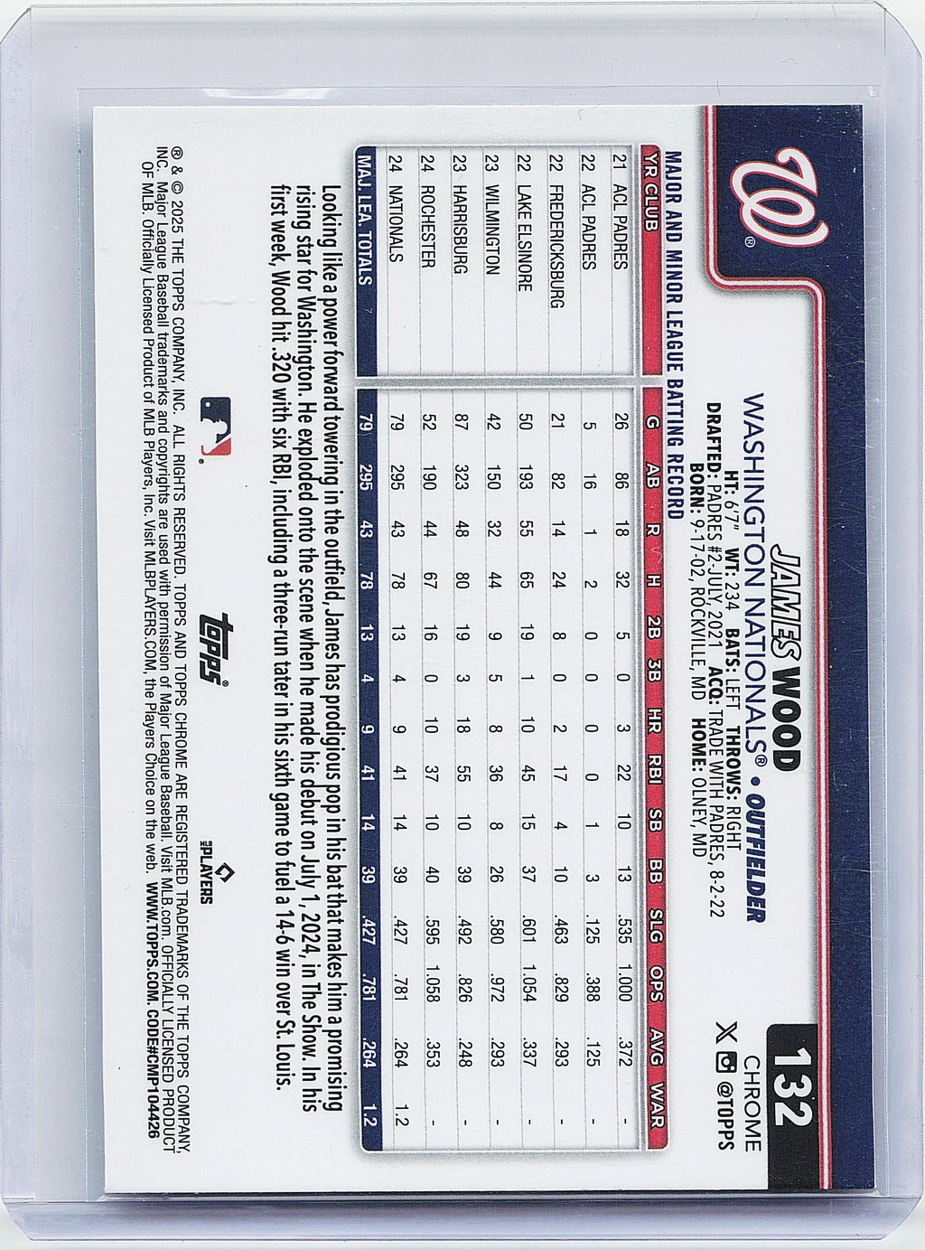 2025 Topps Chrome #132 James Wood Prism Refractors
