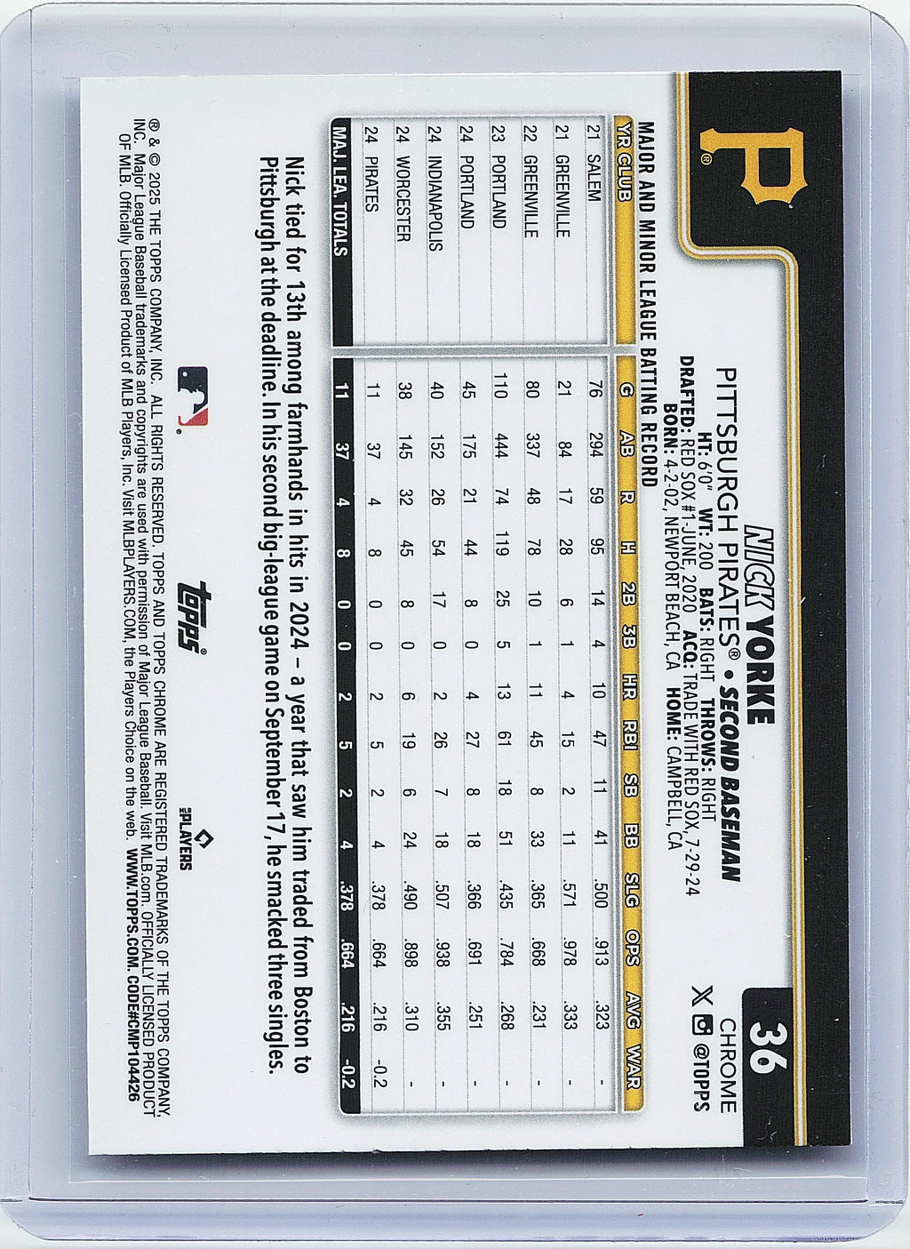 2025 Topps Chrome #36 Nick Yorke Raywave Refractors