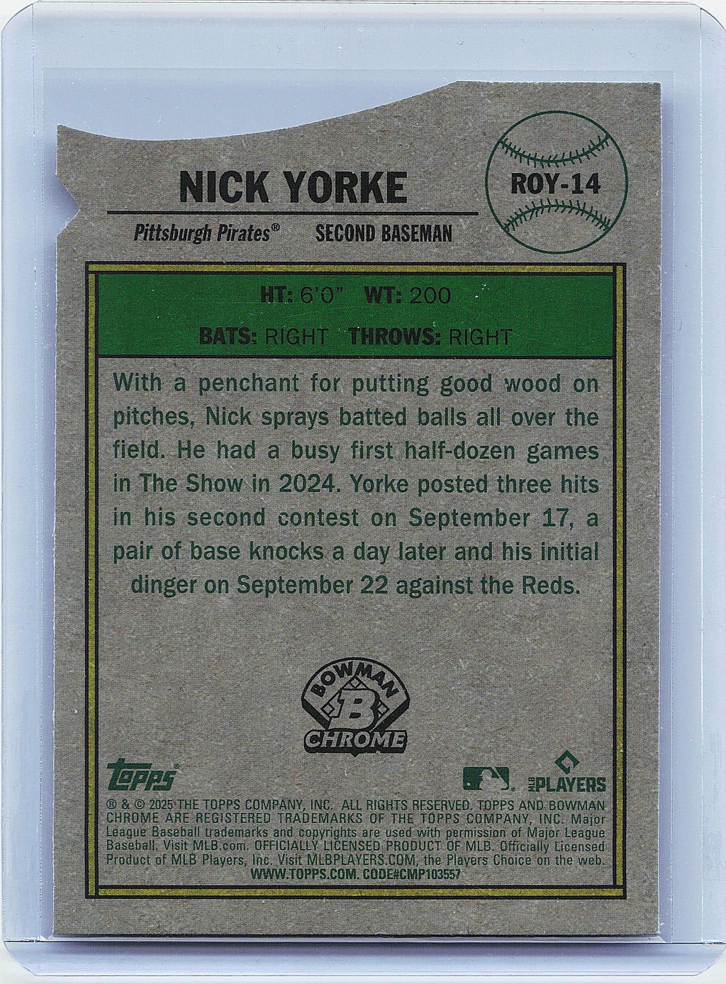 2025 Bowman #ROY-14 Nick Yorke Rookie of the Year Favorites Mojo Refractor