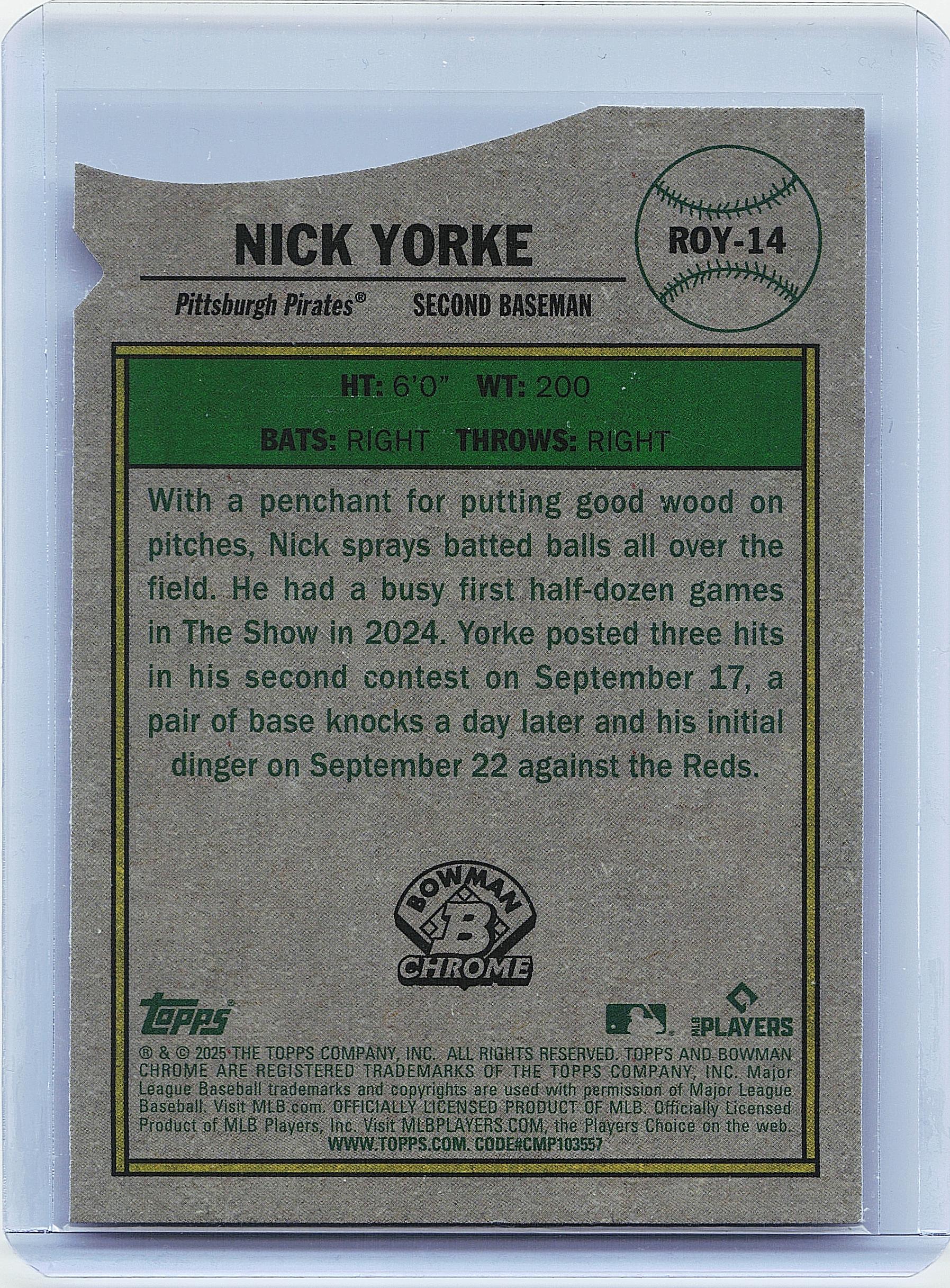 2025 Bowman #ROY-14 Nick Yorke Rookie of the Year Favorites Mojo Refractor