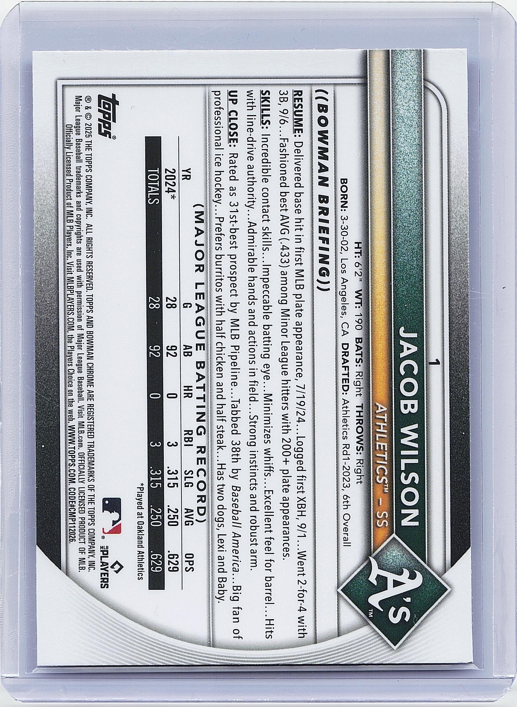 2025 Bowman Chrome #1 Jacob Wilson