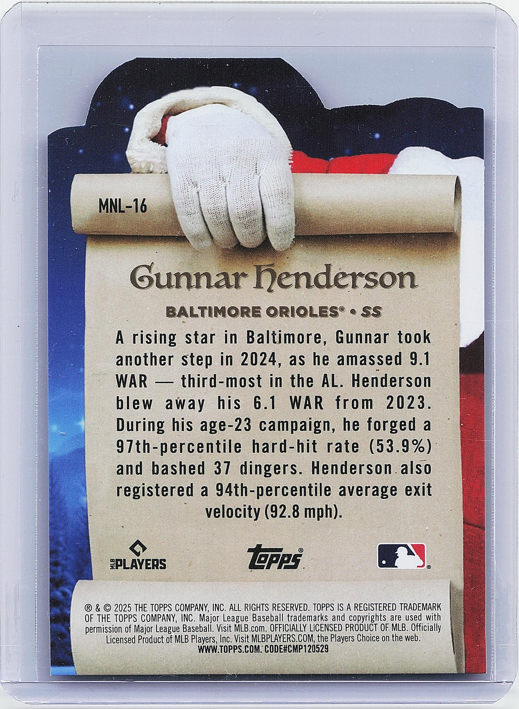 2025 Topps Holiday #MNL-16 Gunnar Henderson Making the Nice List