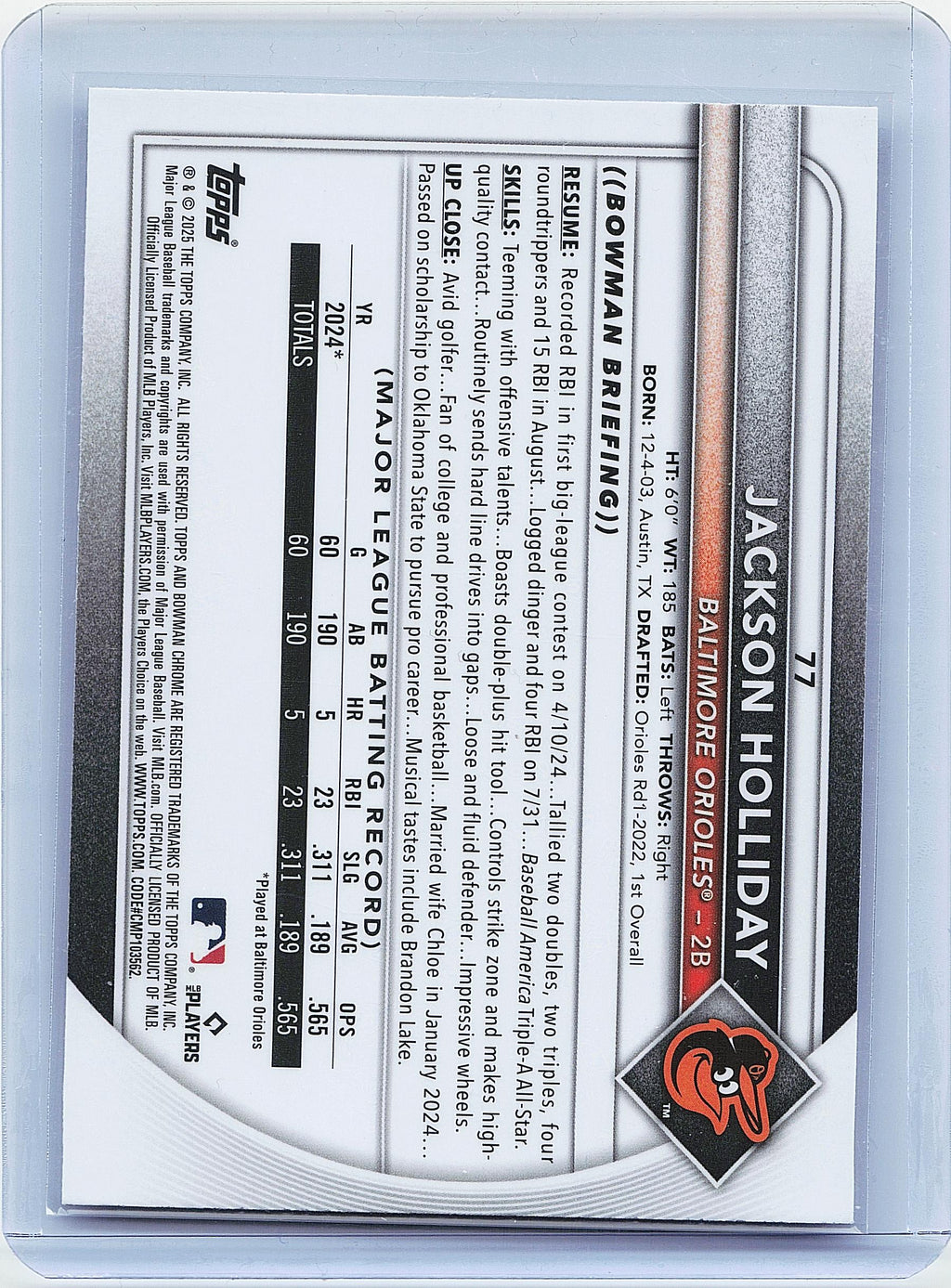 2025 Bowman #77 Jackson Holliday Chrome Mojo Refractor