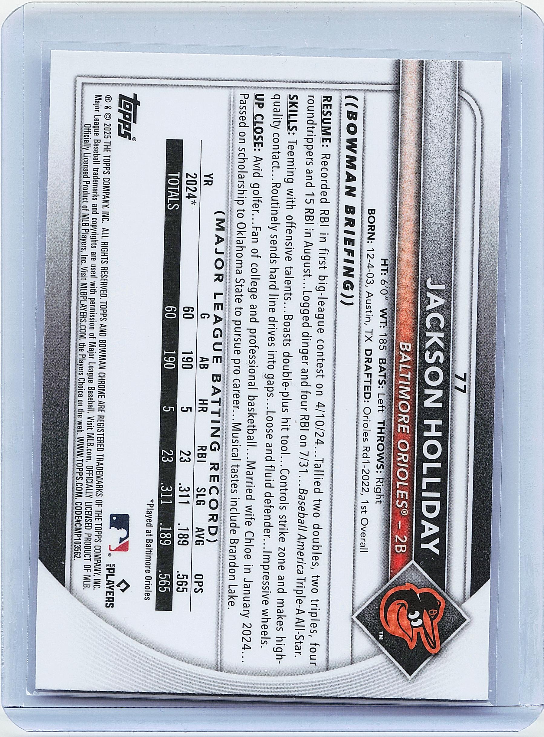 2025 Bowman #77 Jackson Holliday Chrome Mojo Refractor