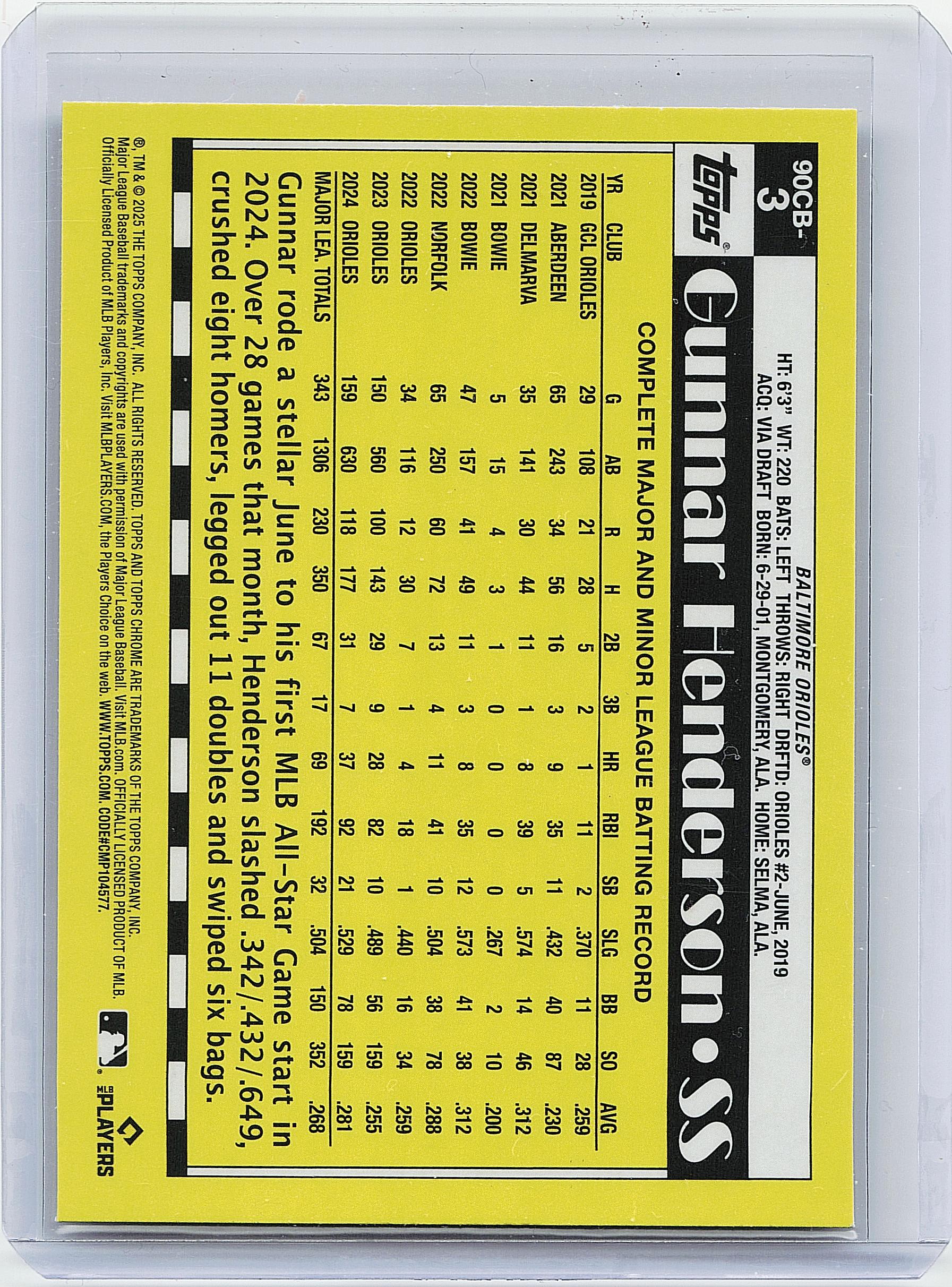 2025 Topps Chrome #90CB-3 Gunnar Henderson 1990 Topps Baseball 35th Anniversary