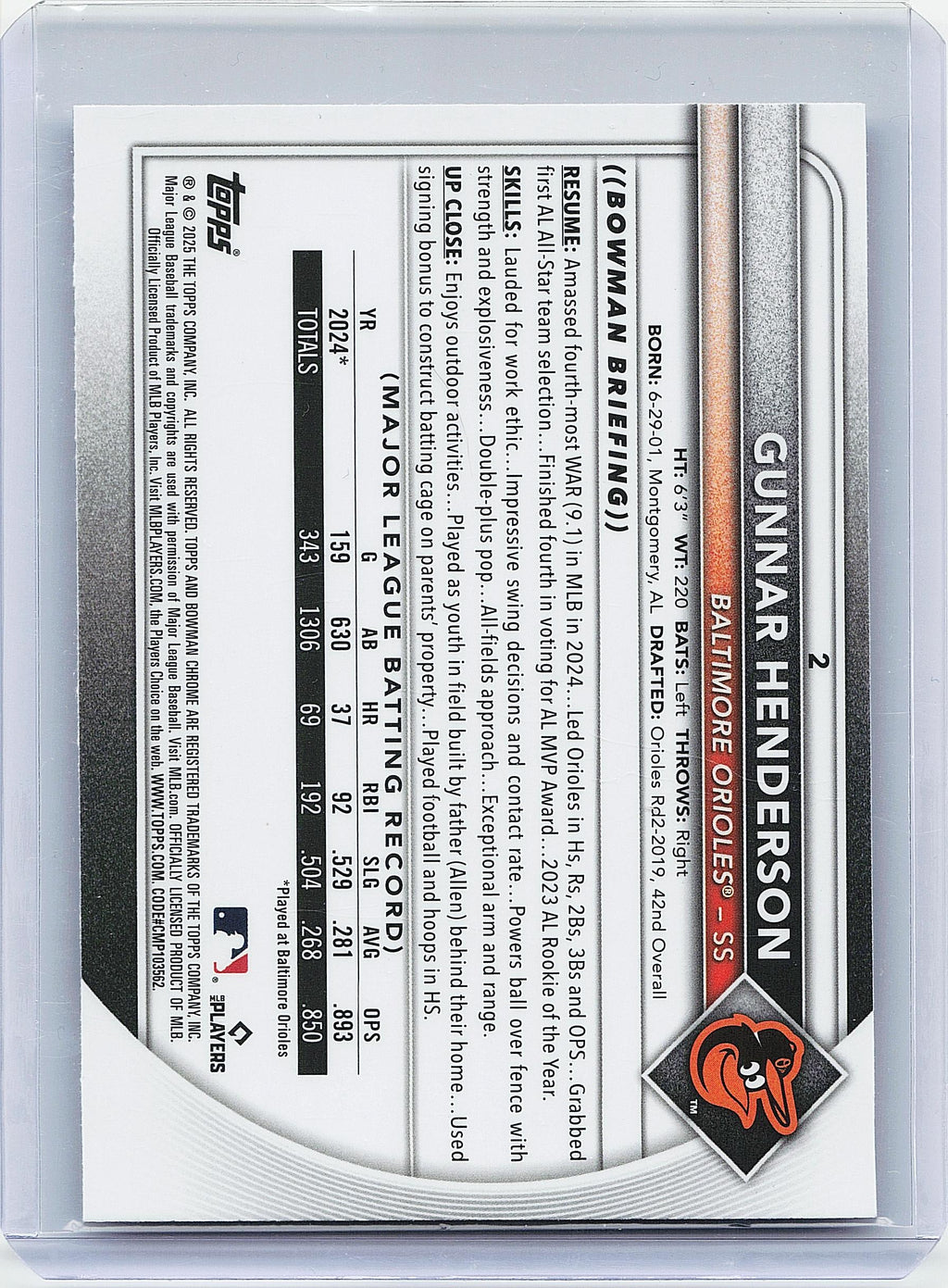2025 Bowman #2 Gunnar Henderson Chrome Base Set Mega Refractor