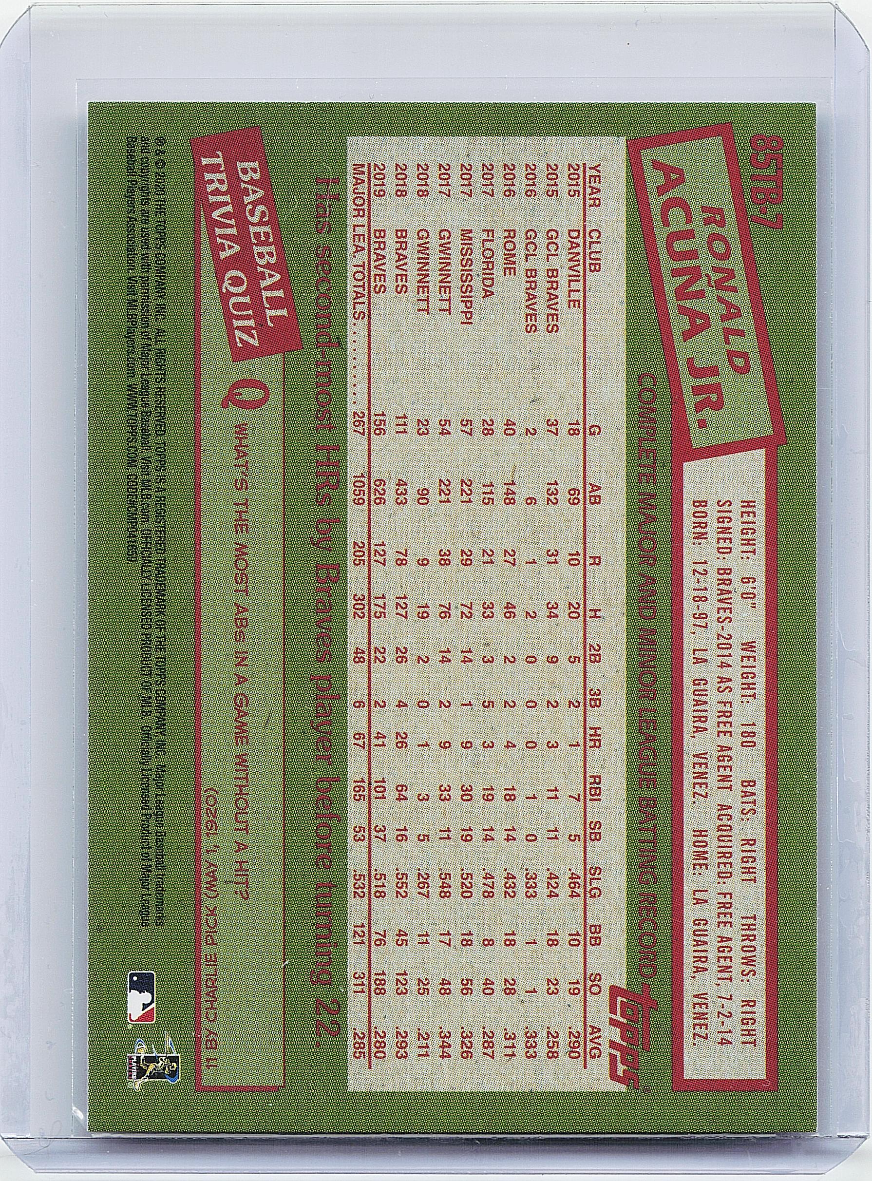 2020 Topps Update #85TB-7 Ronald Acuña Jr. 1985 Topps Baseball 35th Anniversary
