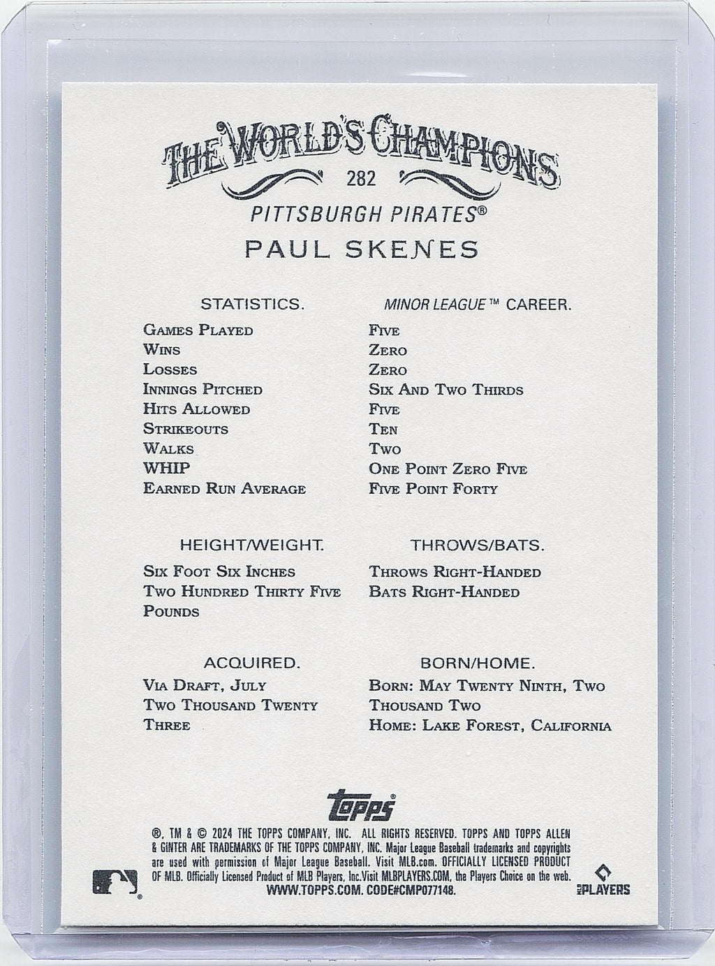 2024 Topps Allen & Ginter #282 Paul Skenes