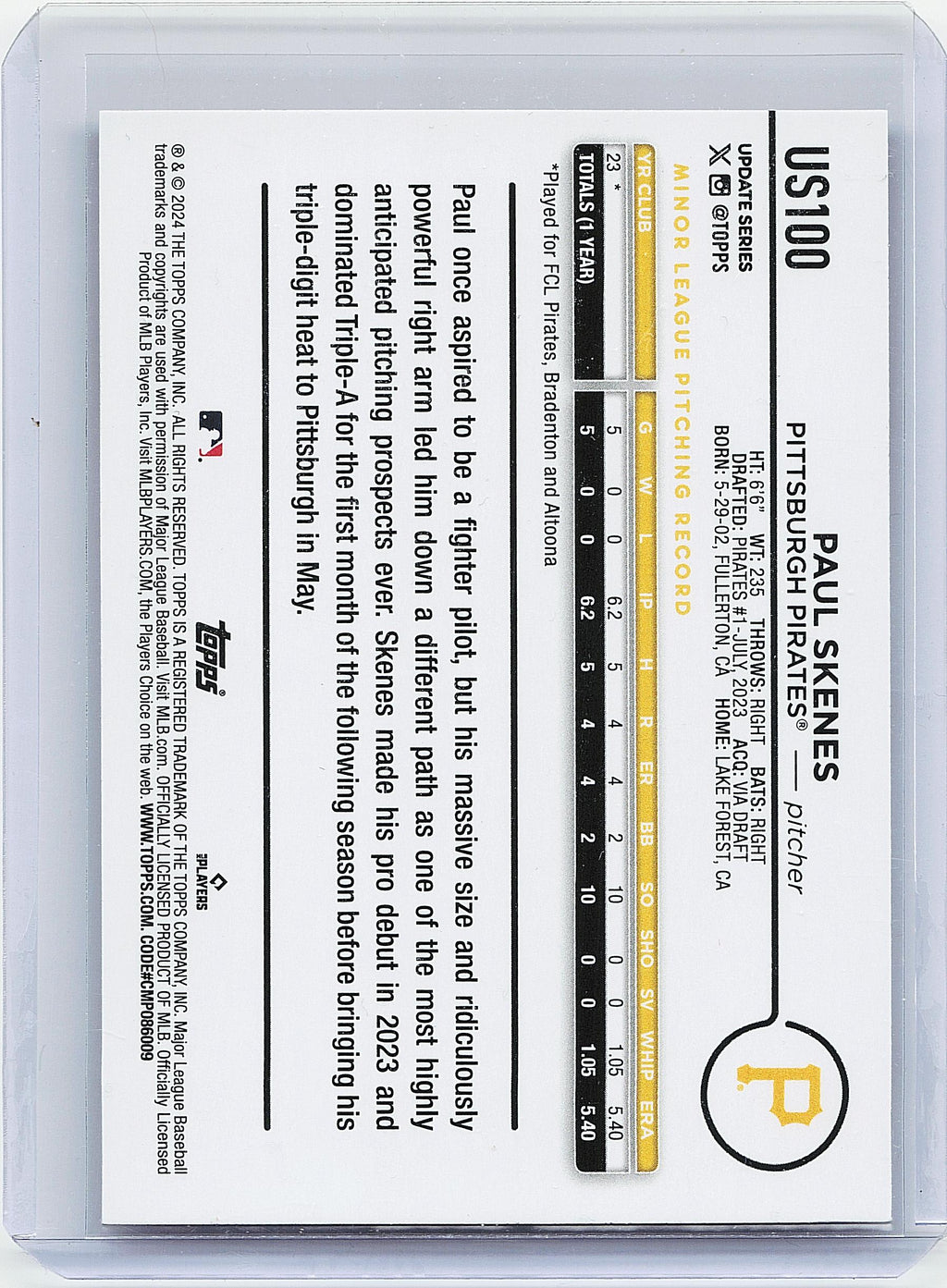 2024 Topps Update #US100 Paul Skenes