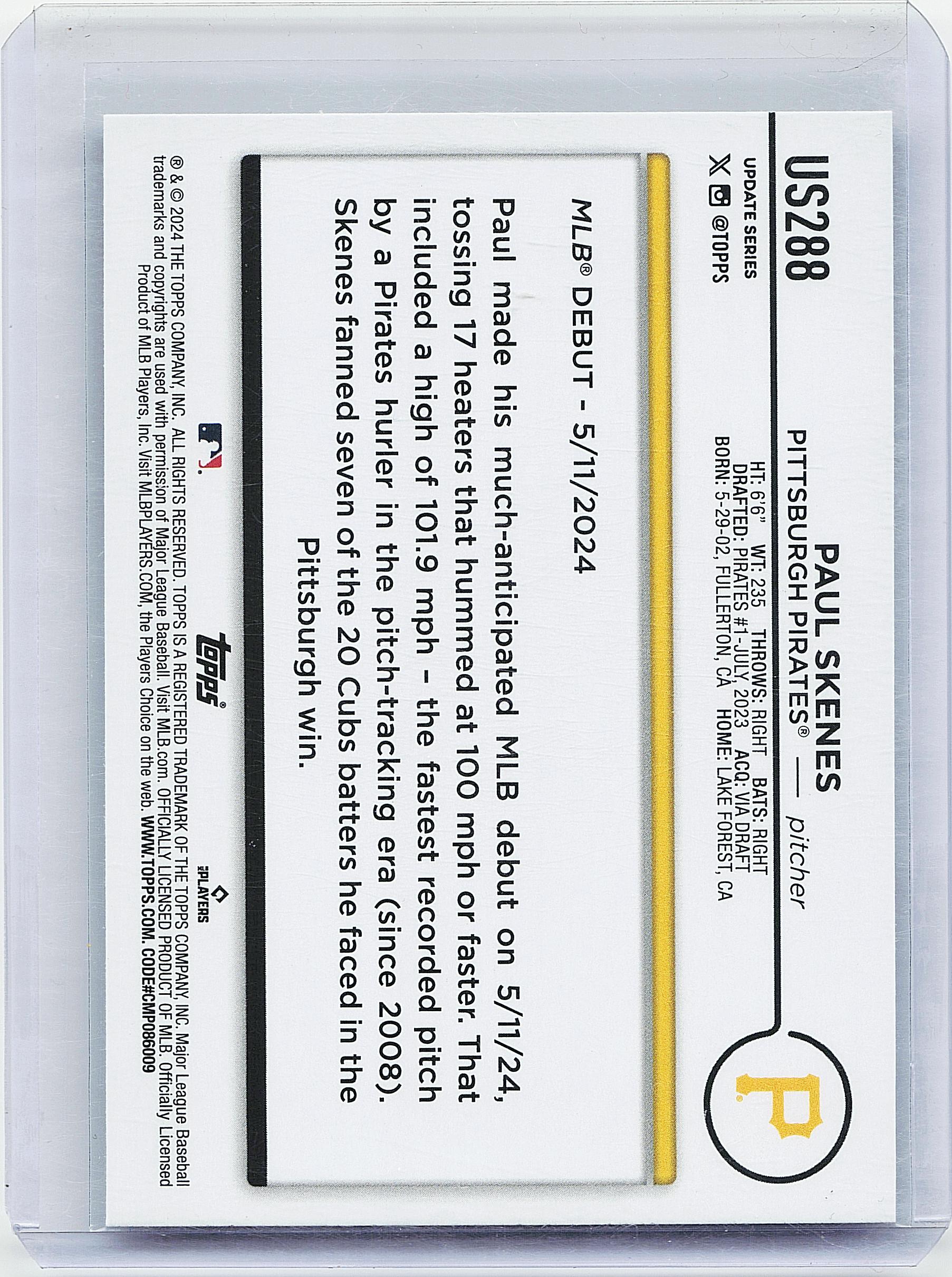 2024 Topps Update #US288 Paul Skenes