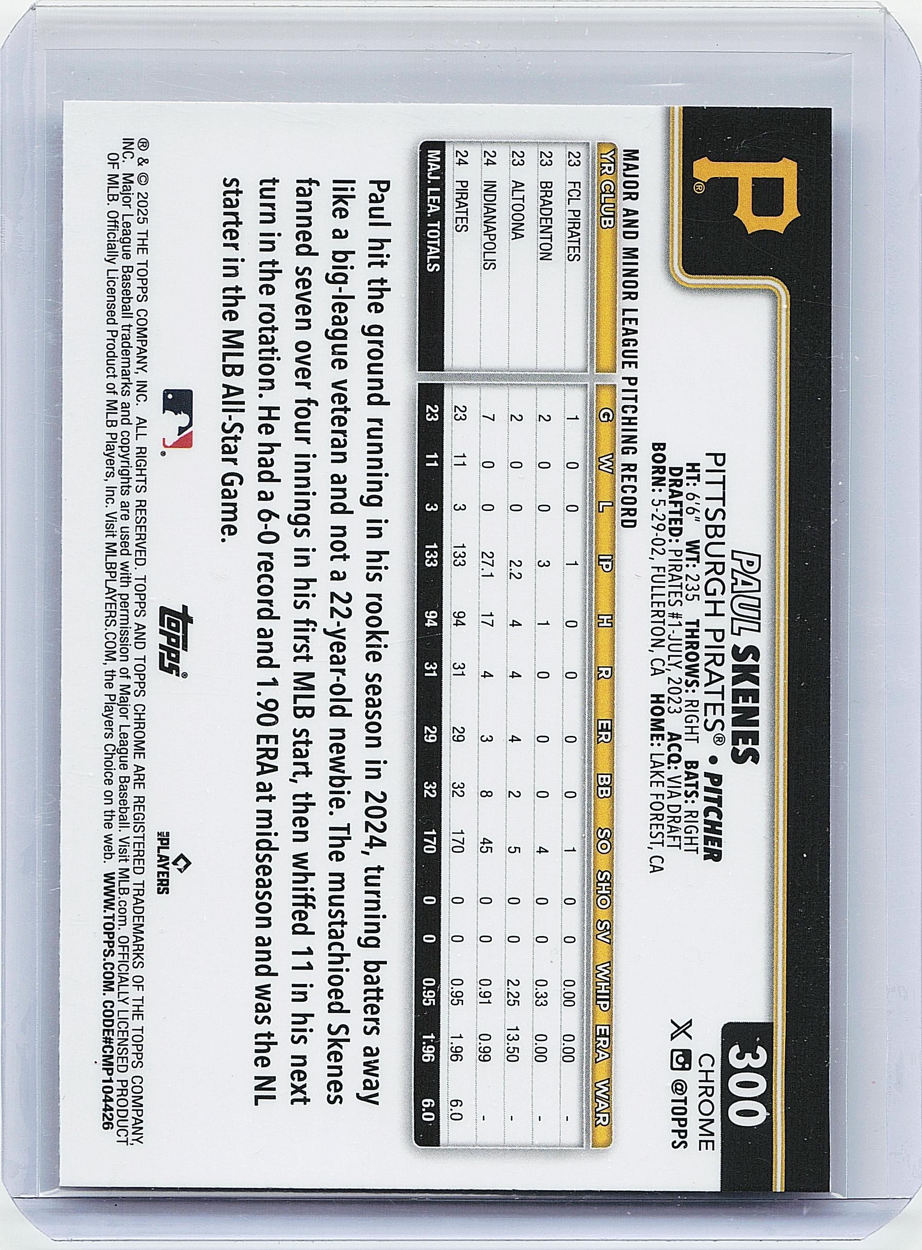 2025 Topps Chrome #300 Paul Skenes