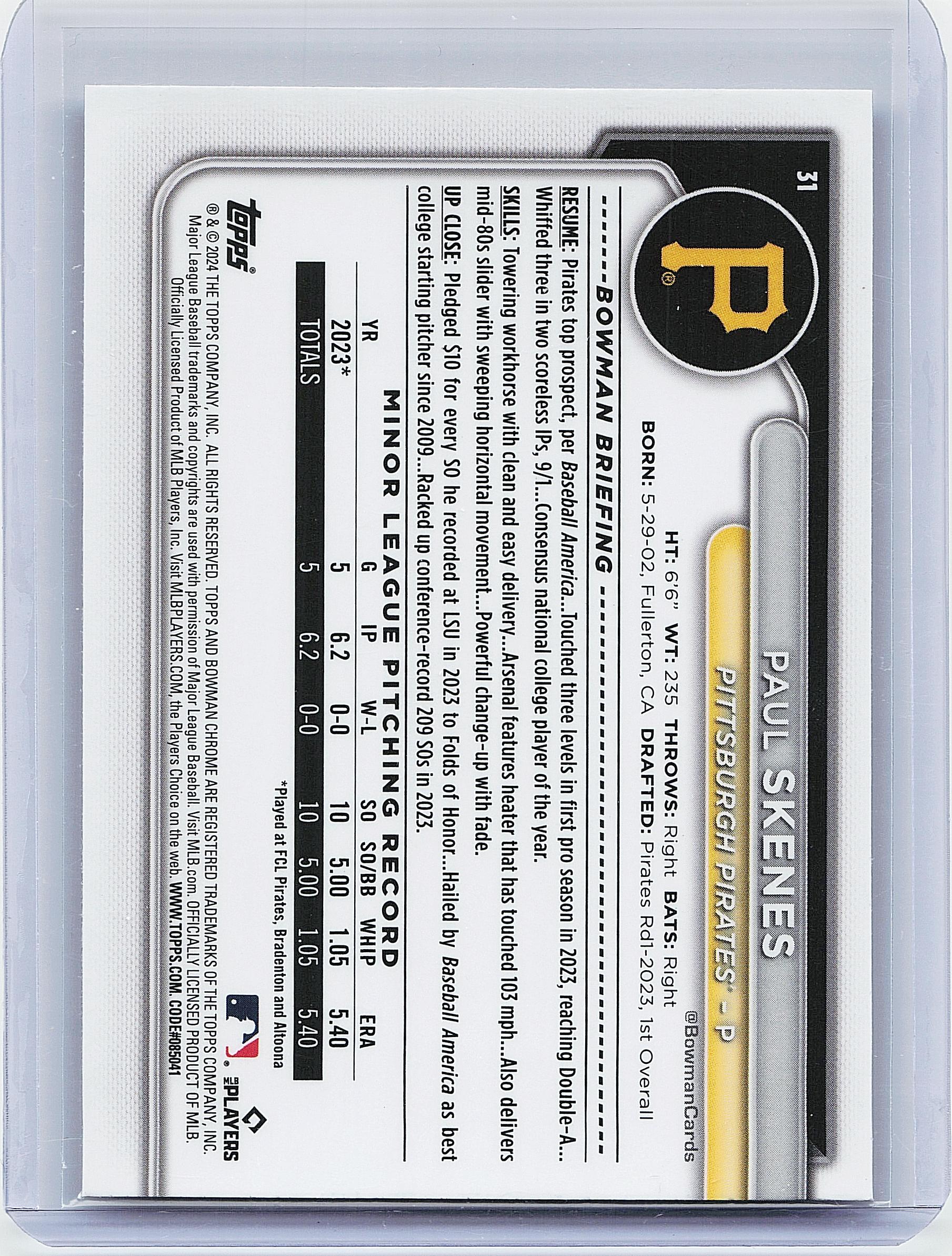2024 Bowman Chrome #31 Paul Skenes