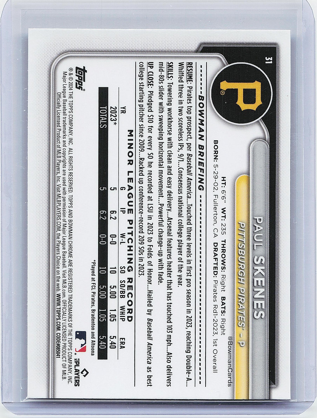 2024 Bowman Chrome #31 Paul Skenes