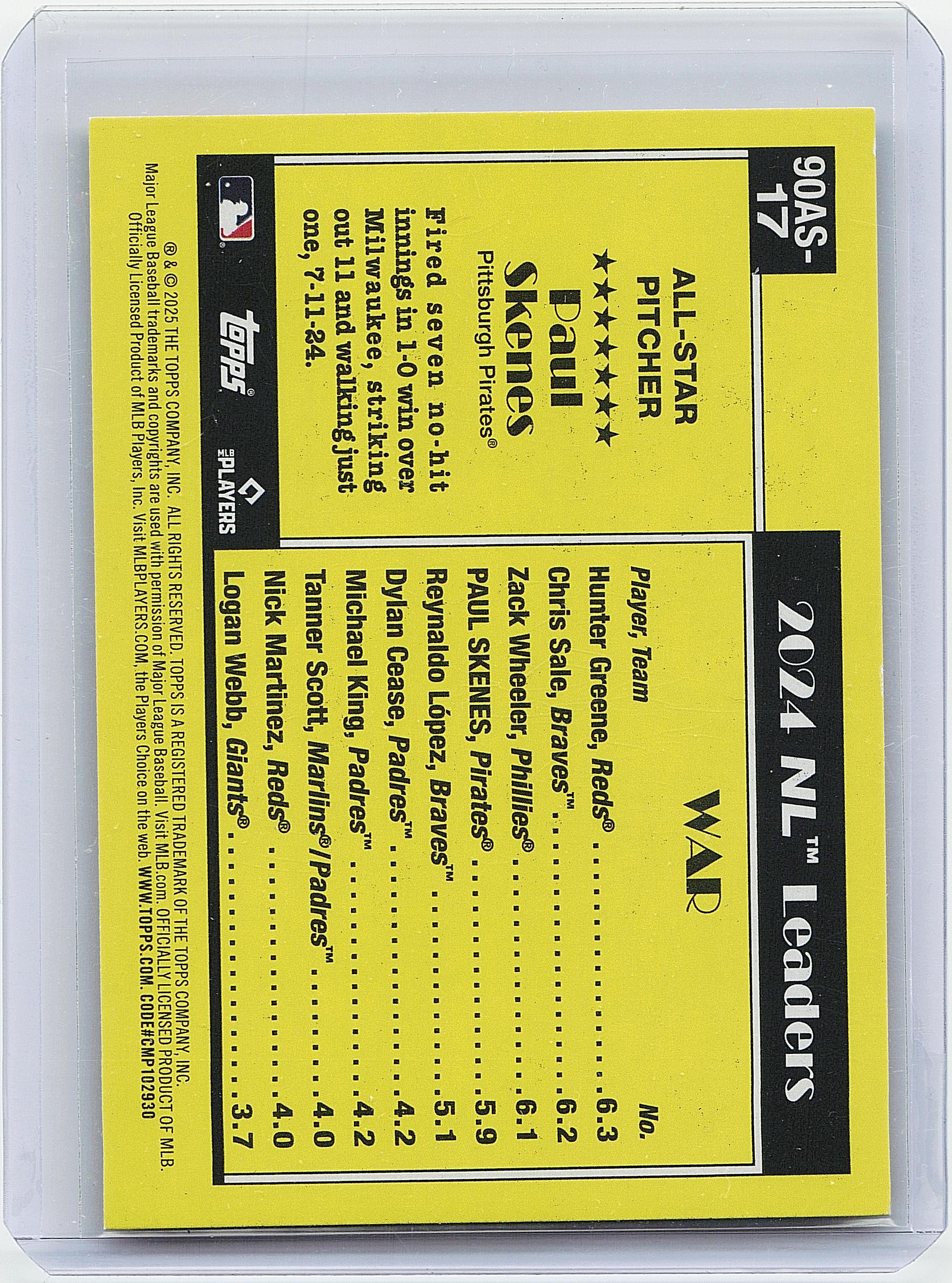 2025 Topps #90AS-17b Paul Skenes 1990 Topps Baseball 35th Anniversary All-Stars
