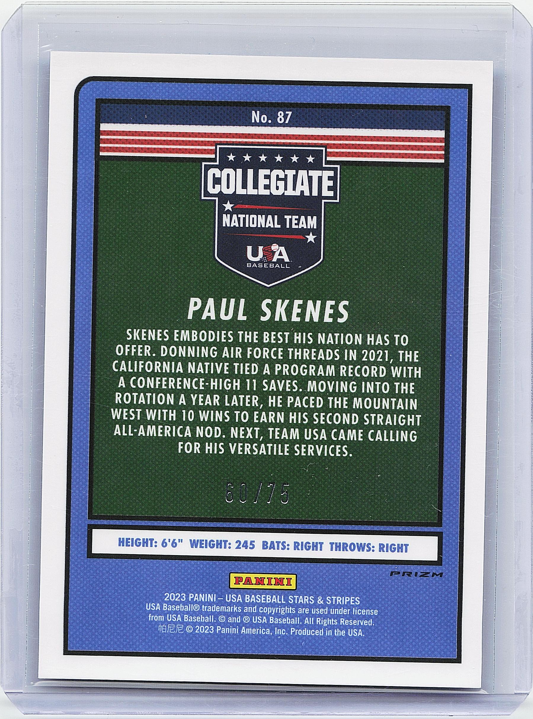 2023 Panini Stars & Stripes USA Baseball #87 Paul Skenes Blue #/75